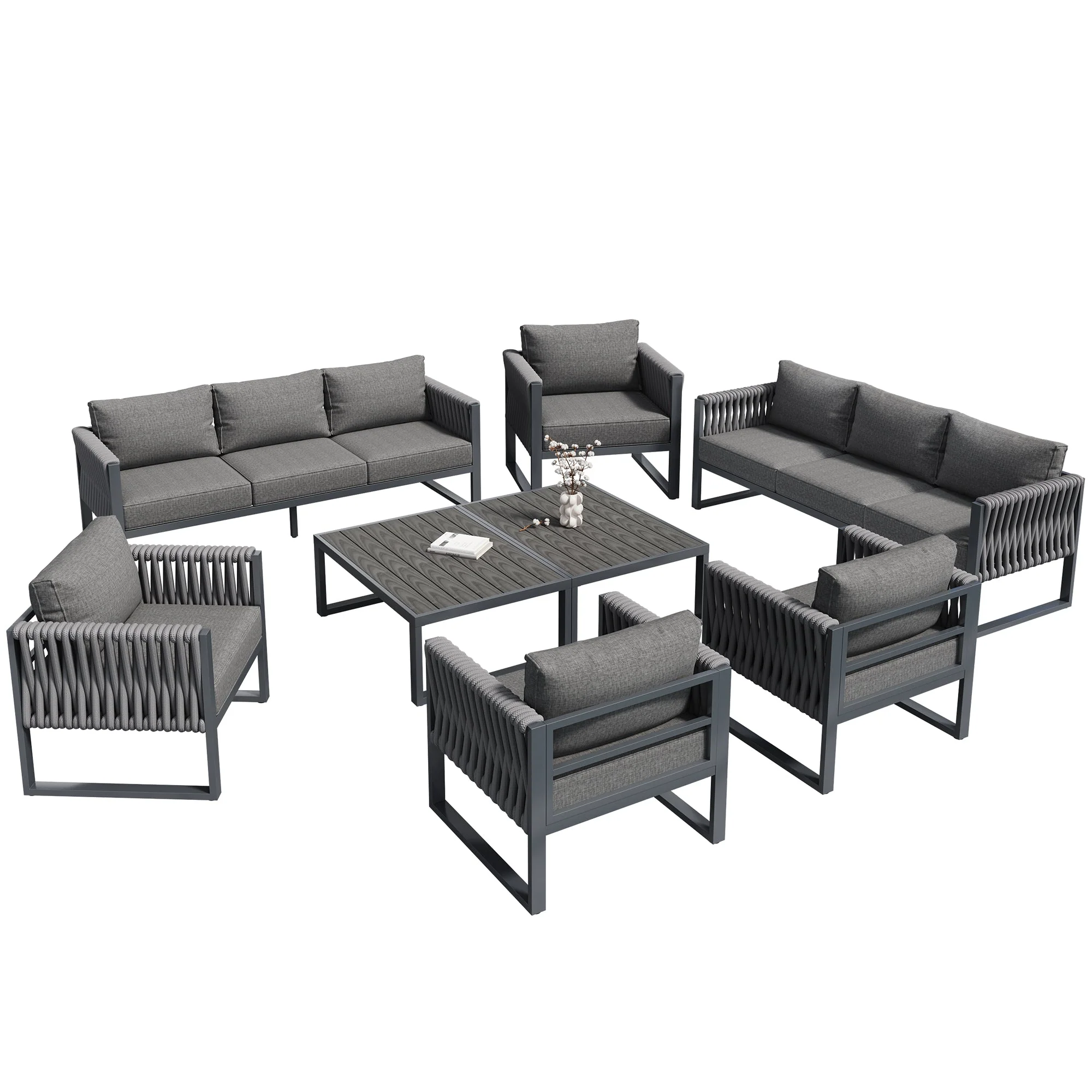 Outdoor Sofa Lounge Set 10-Seater Rustproof Metal Frame - Grey - Image 8