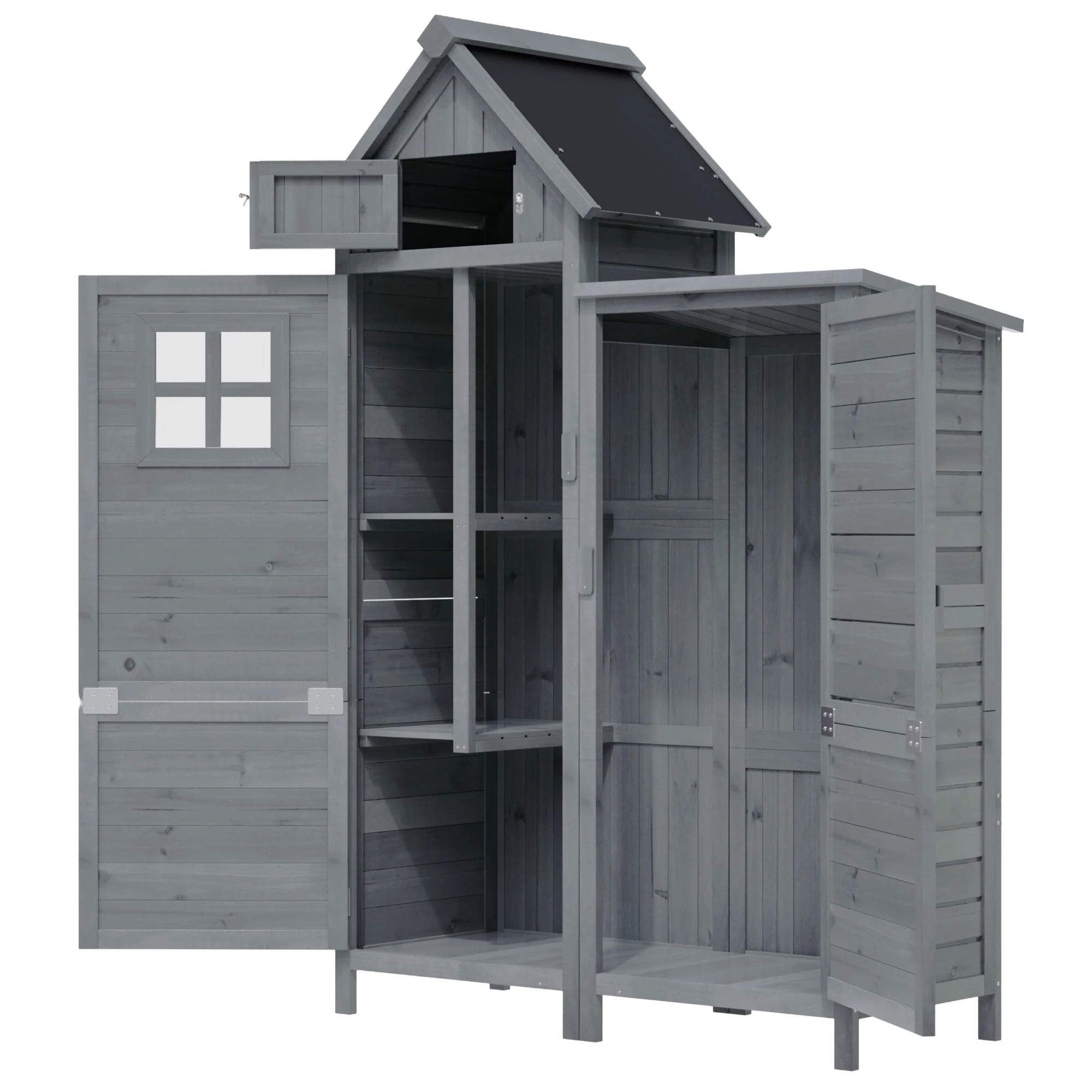 Outdoor Storage Shed with Weatherproof Double-Door and Large Storage, Grey Fir Wood - Image 7
