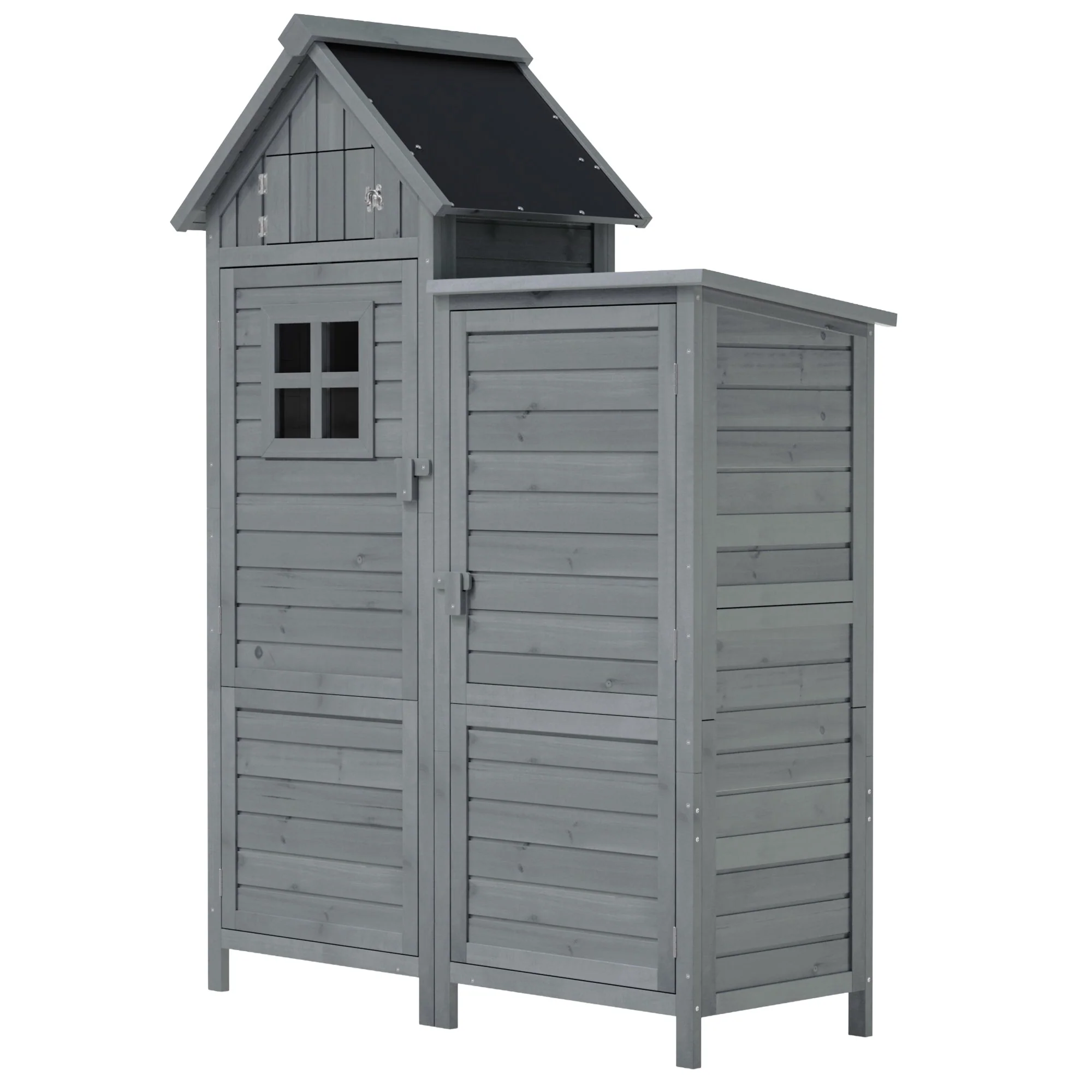Outdoor Storage Shed with Weatherproof Double-Door and Large Storage, Grey Fir Wood - Image 9