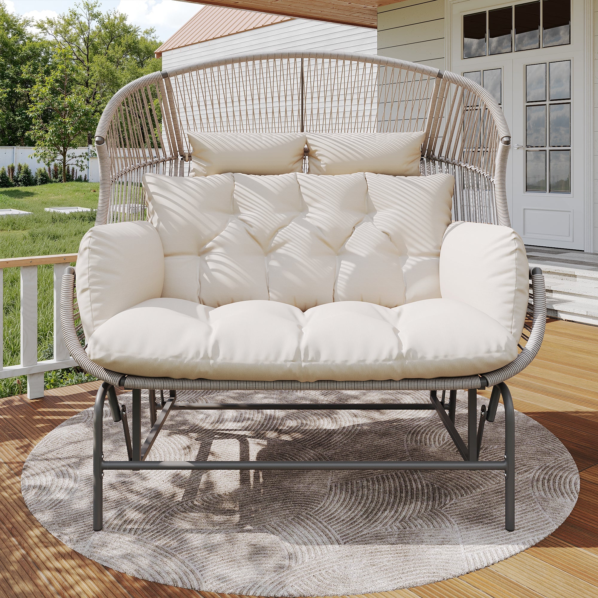 Outdoor Swing Egg Chair Double Patio Hanging Rocking Chair Grey - Image 2