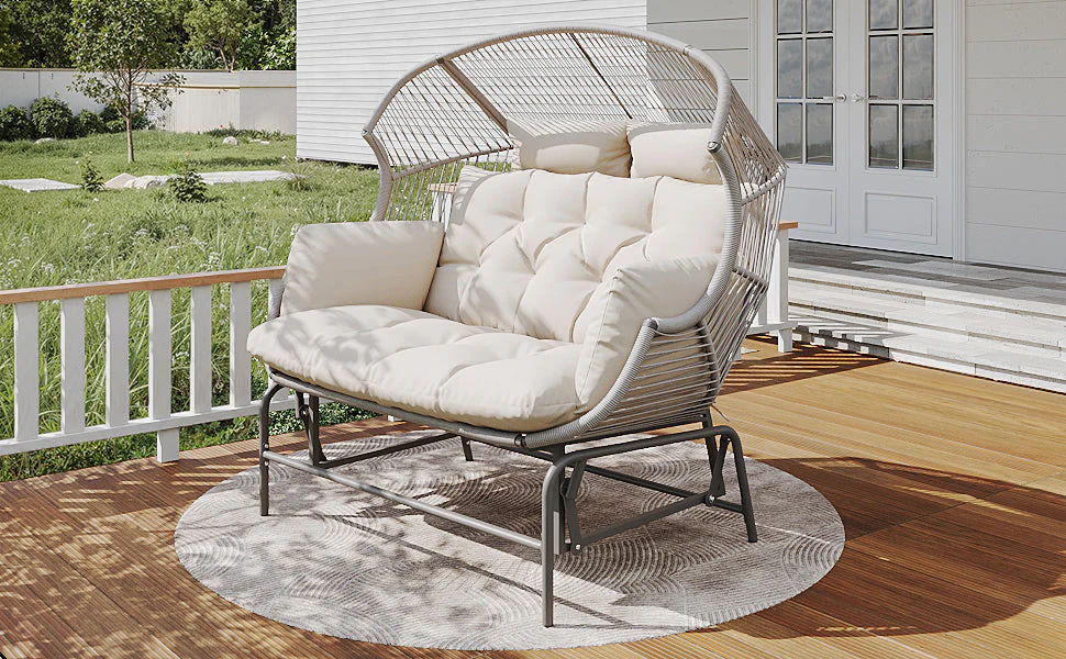 Outdoor Swing Egg Chair Double Patio Hanging Rocking Chair Grey - Image 3