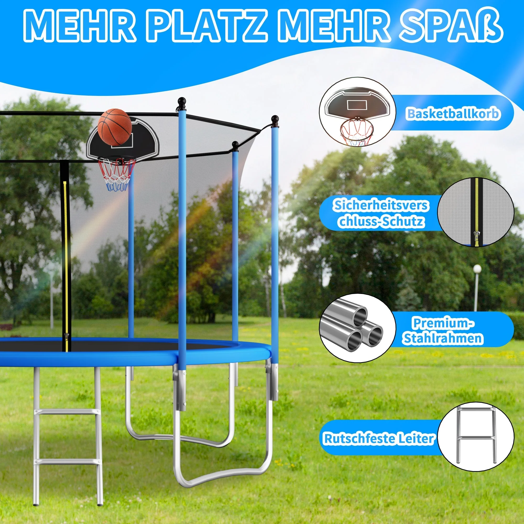 Outdoor Trampoline 305 cm with Reinforced Leg Crossbars and One-Piece Construction, Metal - Image 8