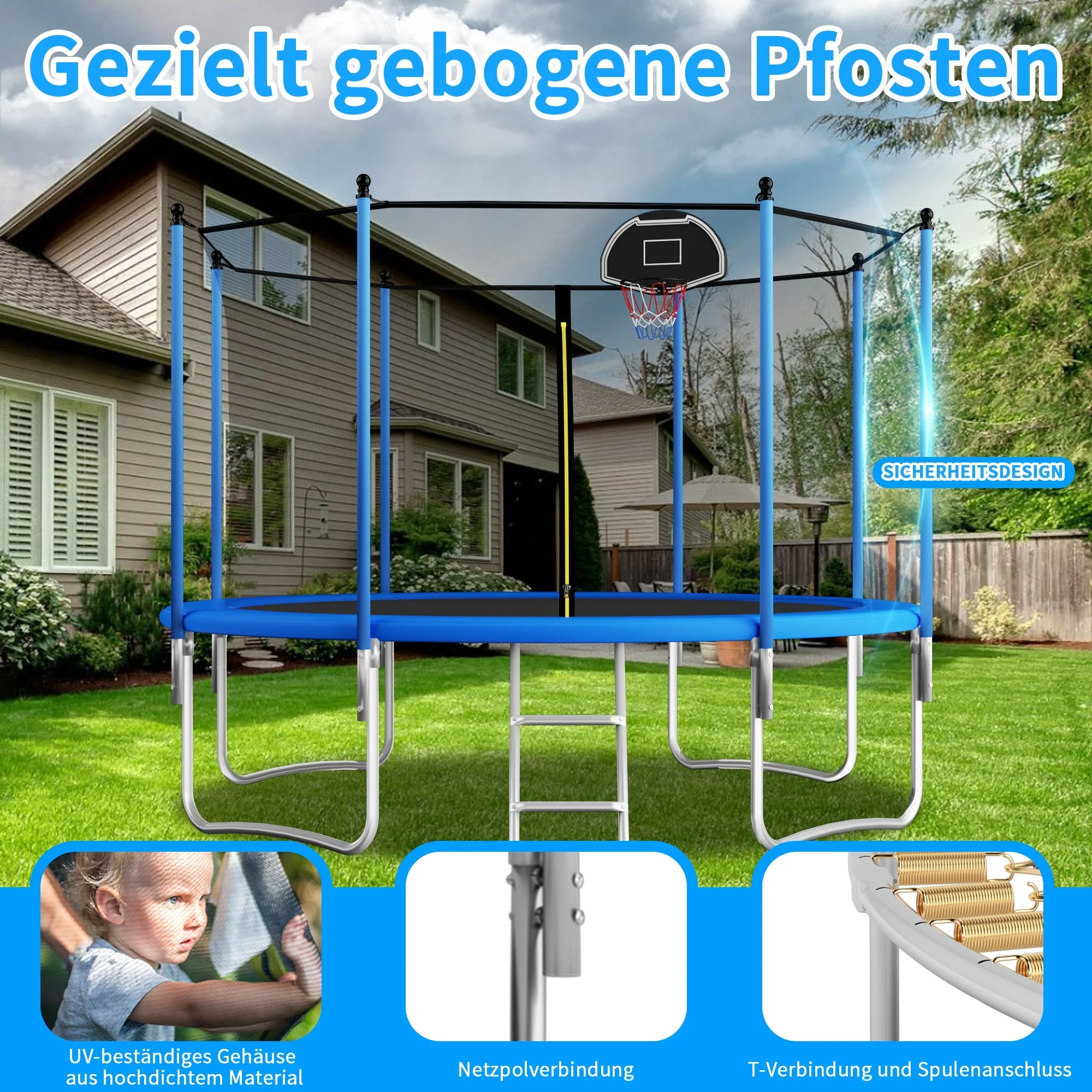 Outdoor Trampoline 305 cm with Reinforced Leg Crossbars and One-Piece Construction, Metal - Image 9