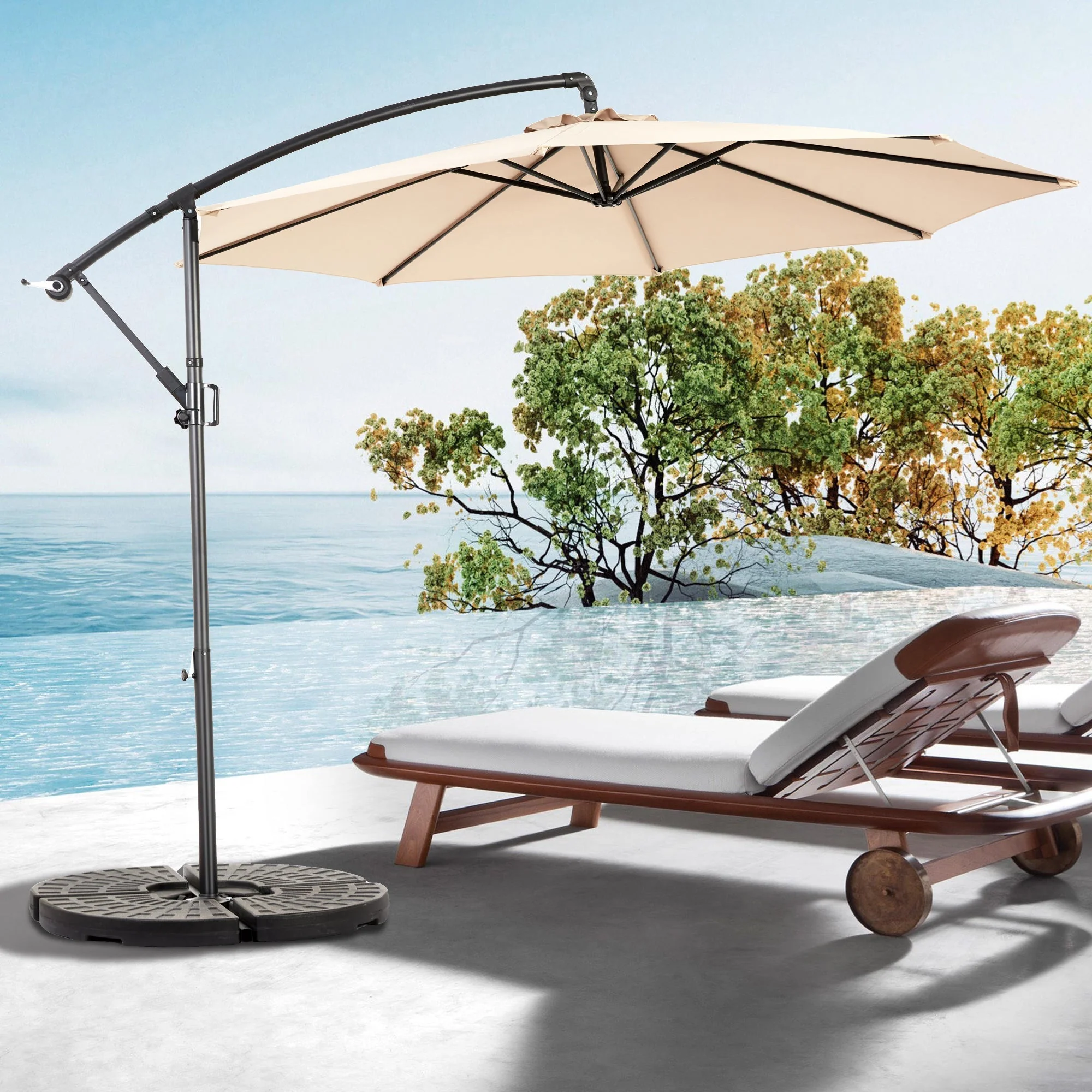 Outdoor Umbrella 14.8 Ft Double Sided Rectangular Large with Crank, Khaki