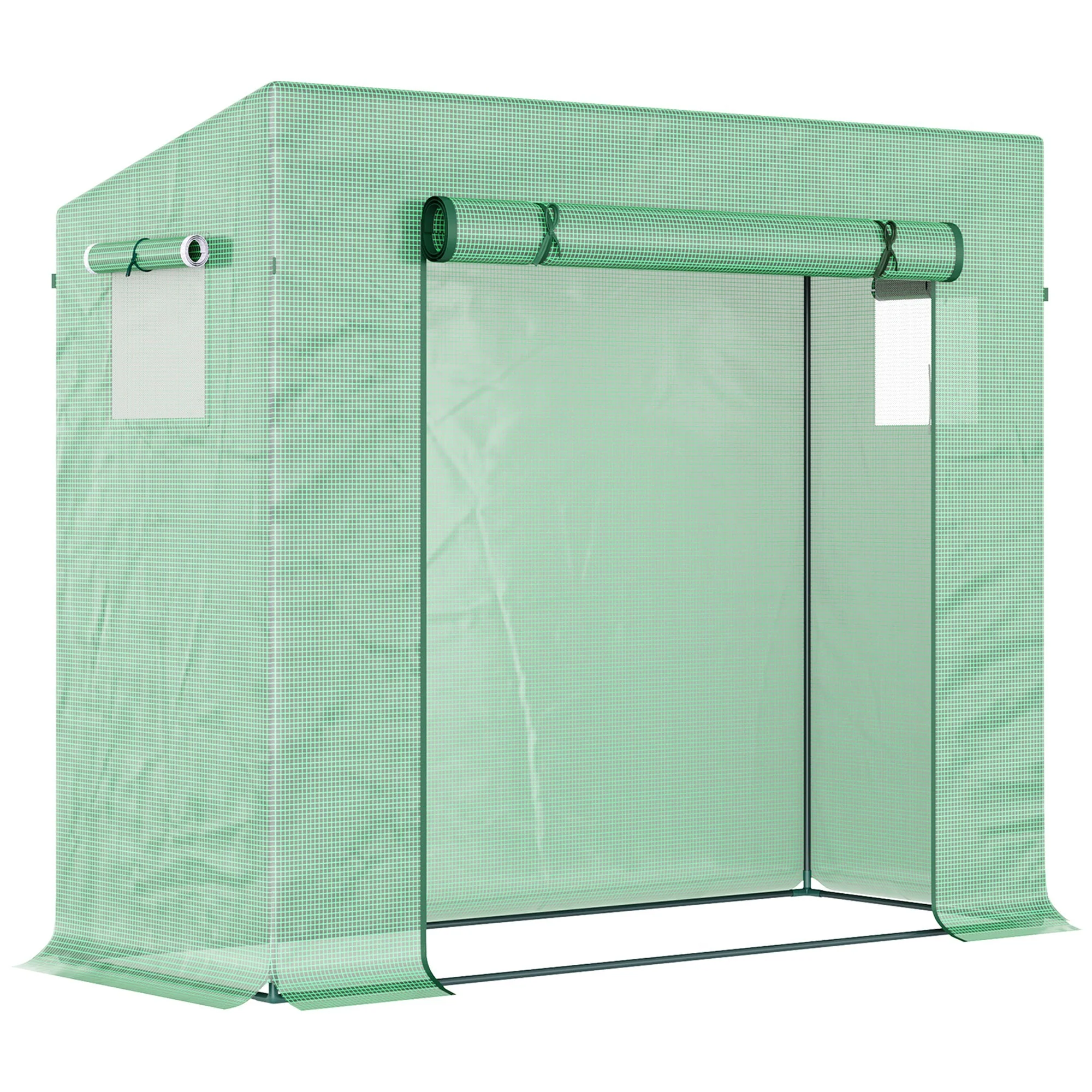 Outsunny Greenhouse with Roll-Up Door and Side Window, 200 x 76 x 168 cm, Green PE Mesh Film - Image 2