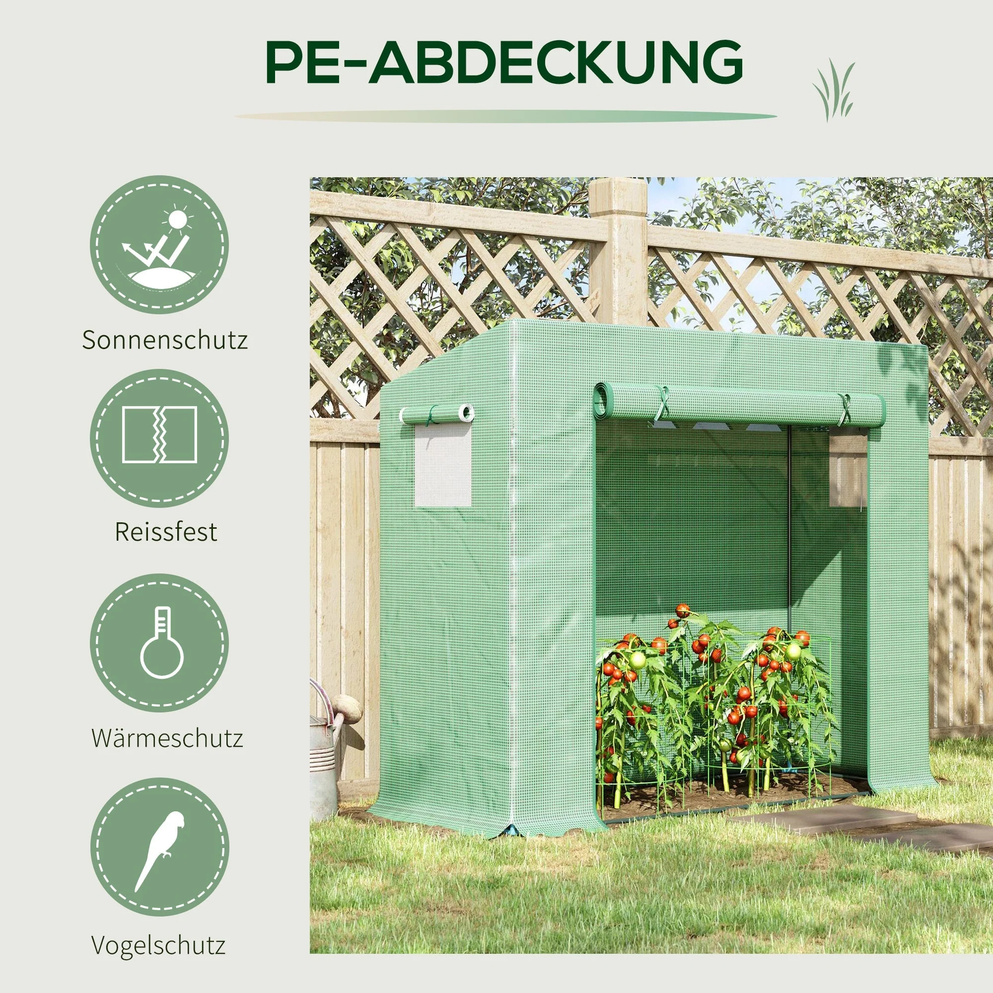 Outsunny Greenhouse with Roll-Up Door and Side Window, 200 x 76 x 168 cm, Green PE Mesh Film - Image 4