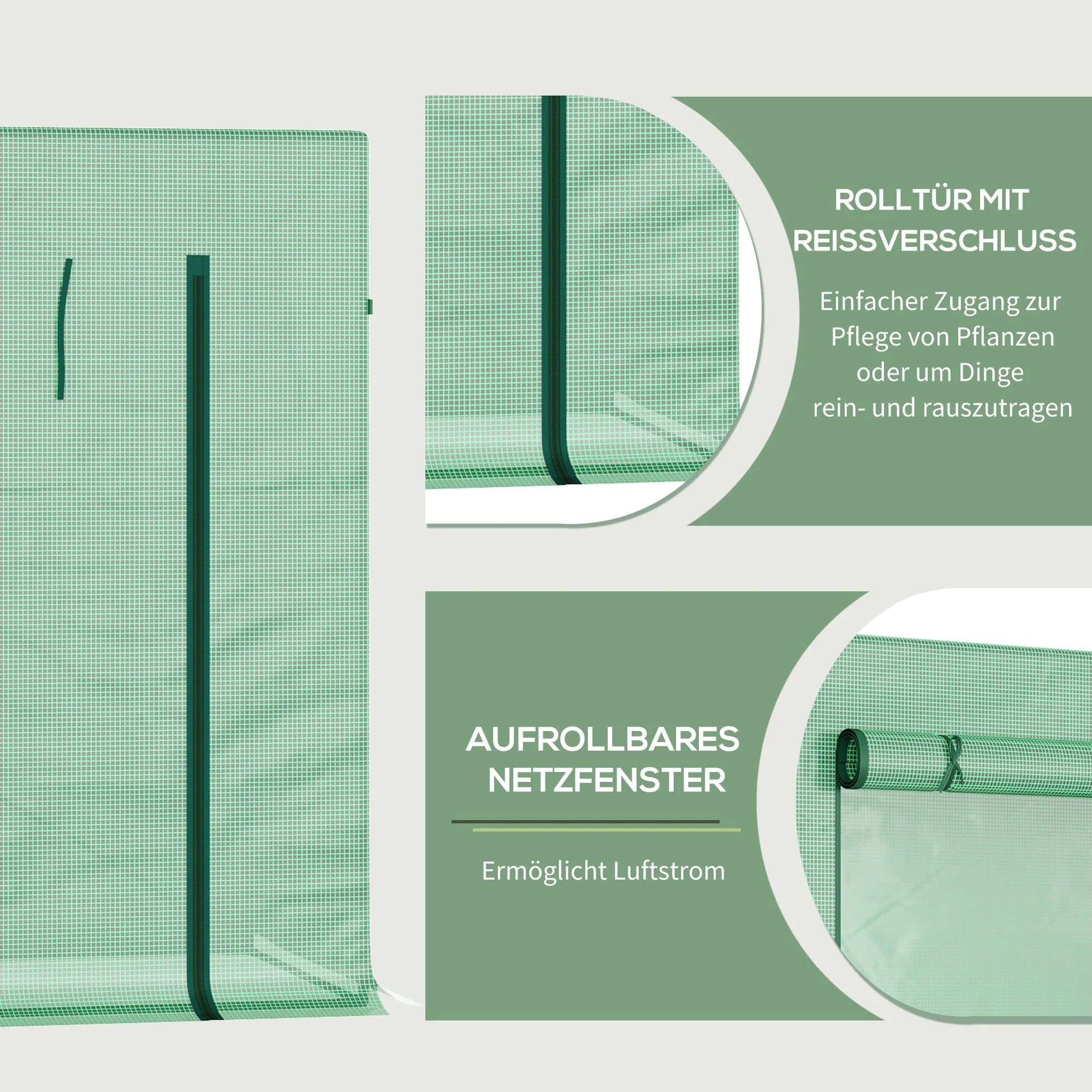 Outsunny Greenhouse with Roll-Up Door and Side Window, 200 x 76 x 168 cm, Green PE Mesh Film - Image 5