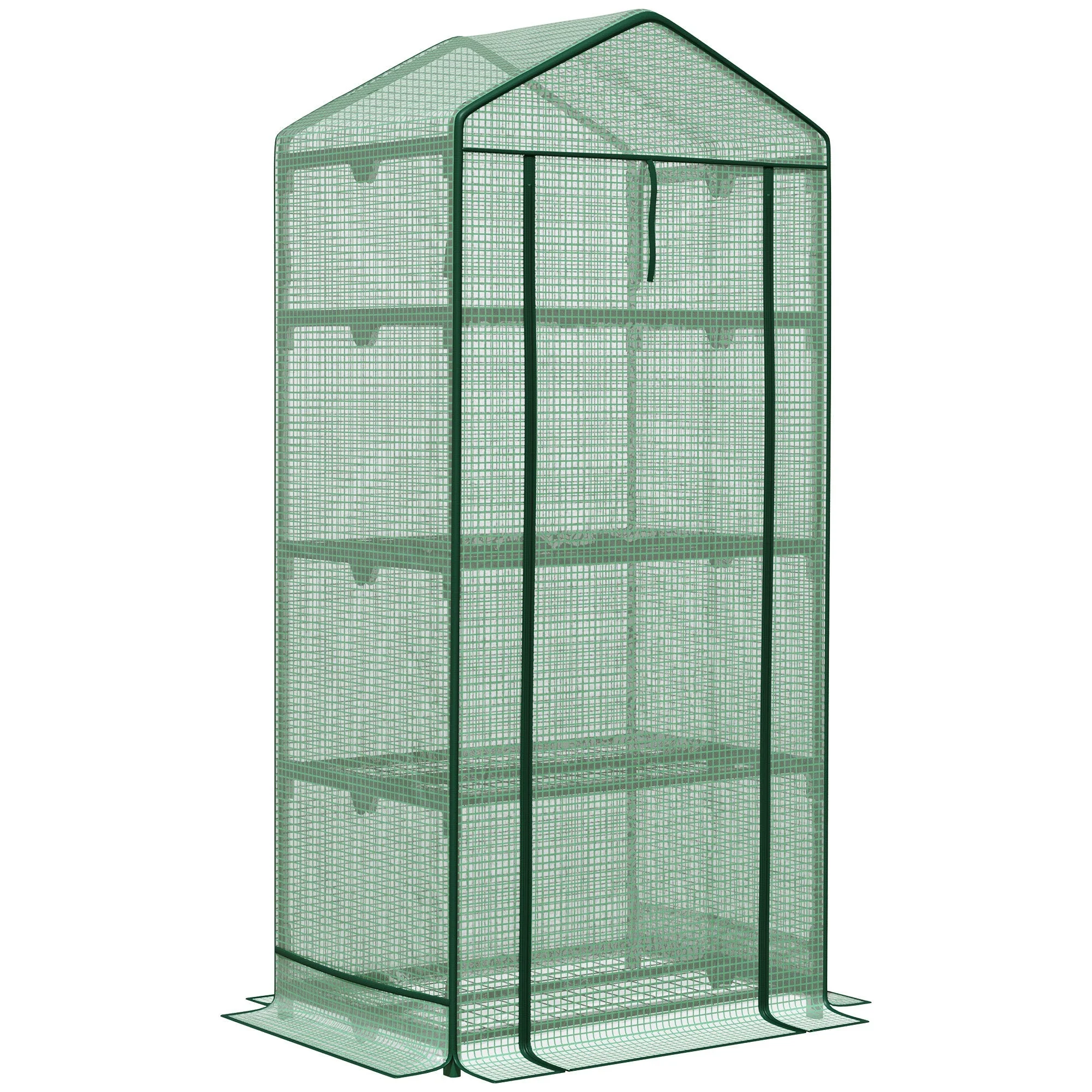 Outsunny Mini Greenhouse with 3 Shelves and Roll-Up Door, 69 x 49 x 125 cm, Green Foil - Image 2