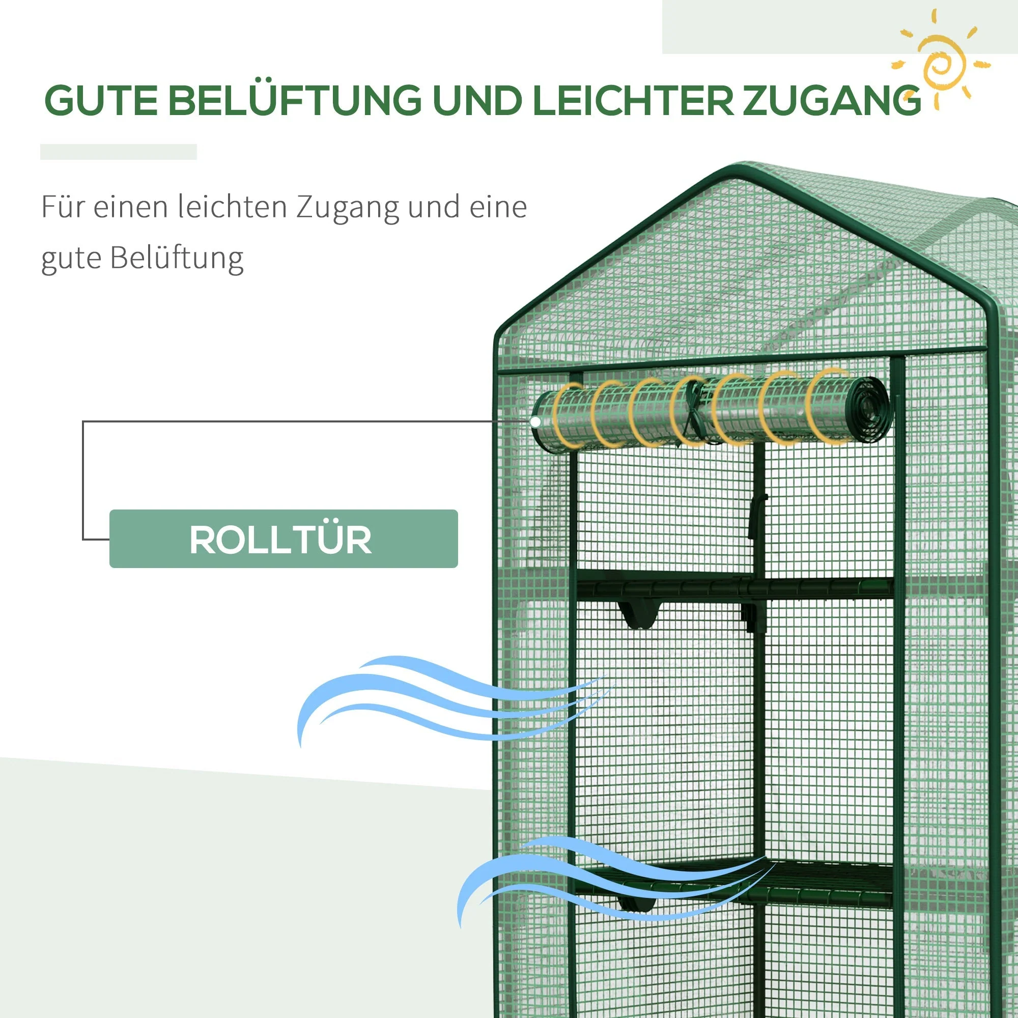 Outsunny Mini Greenhouse with 3 Shelves and Roll-Up Door, 69 x 49 x 125 cm, Green Foil - Image 5