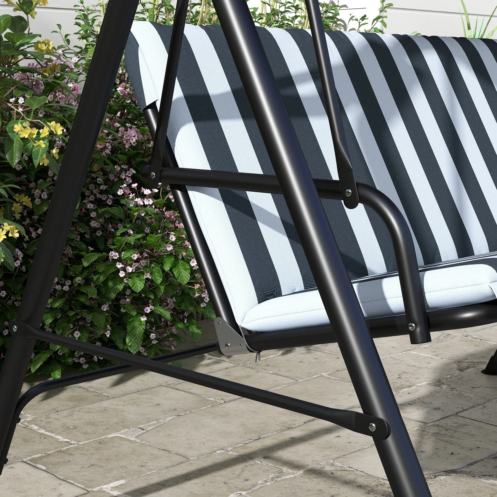 Outsuuny 3-Seater Garden Swing with Adjustable Sunshade, 240 kg Load Capacity, Grey/White - Image 8