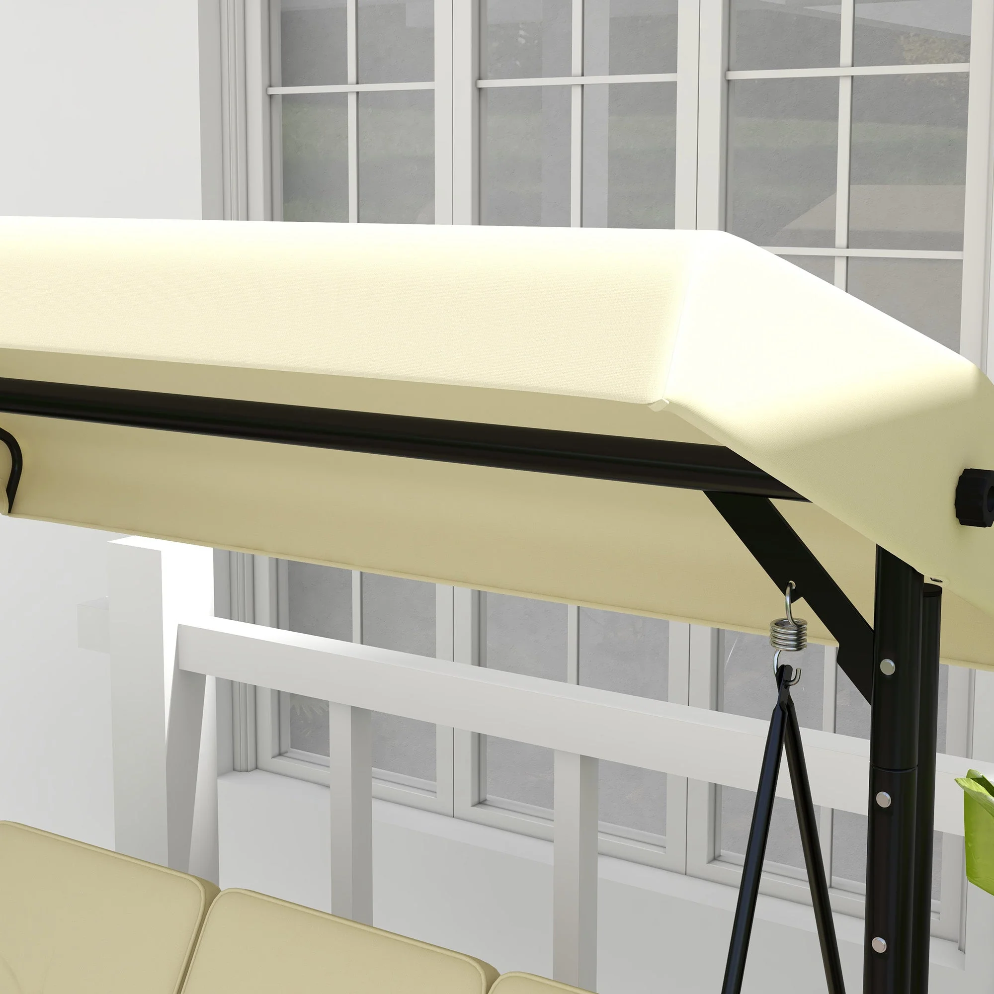 Porch Swing, 2-in-1 Reclining 3-Seater with Adjustable Sunroof, 240 kg, Beige - Image 8