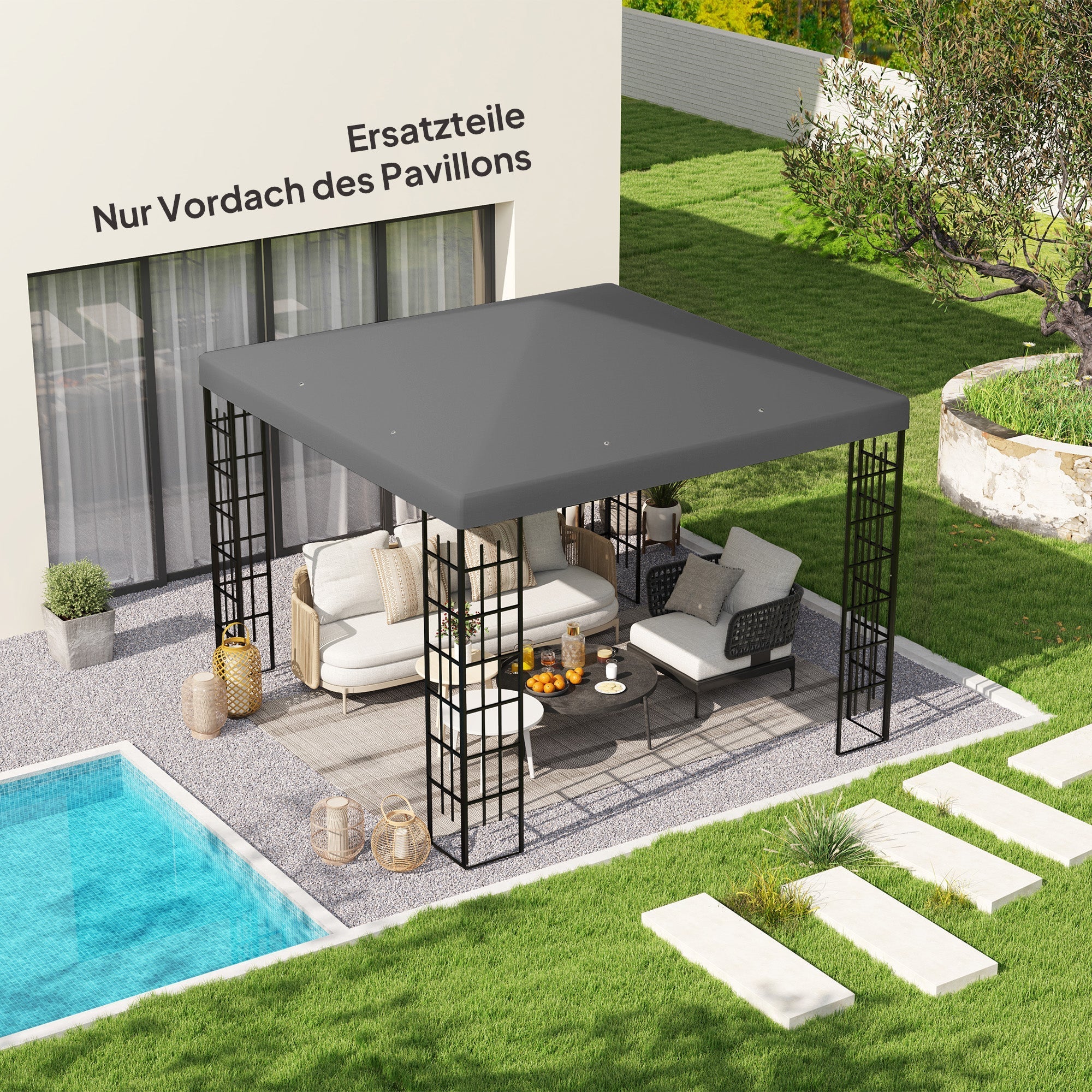 Outsuuny Replacement Gazebo Roof 3x3m Waterproof 370g/m², Dark Grey Oxford Fabric - Image 2