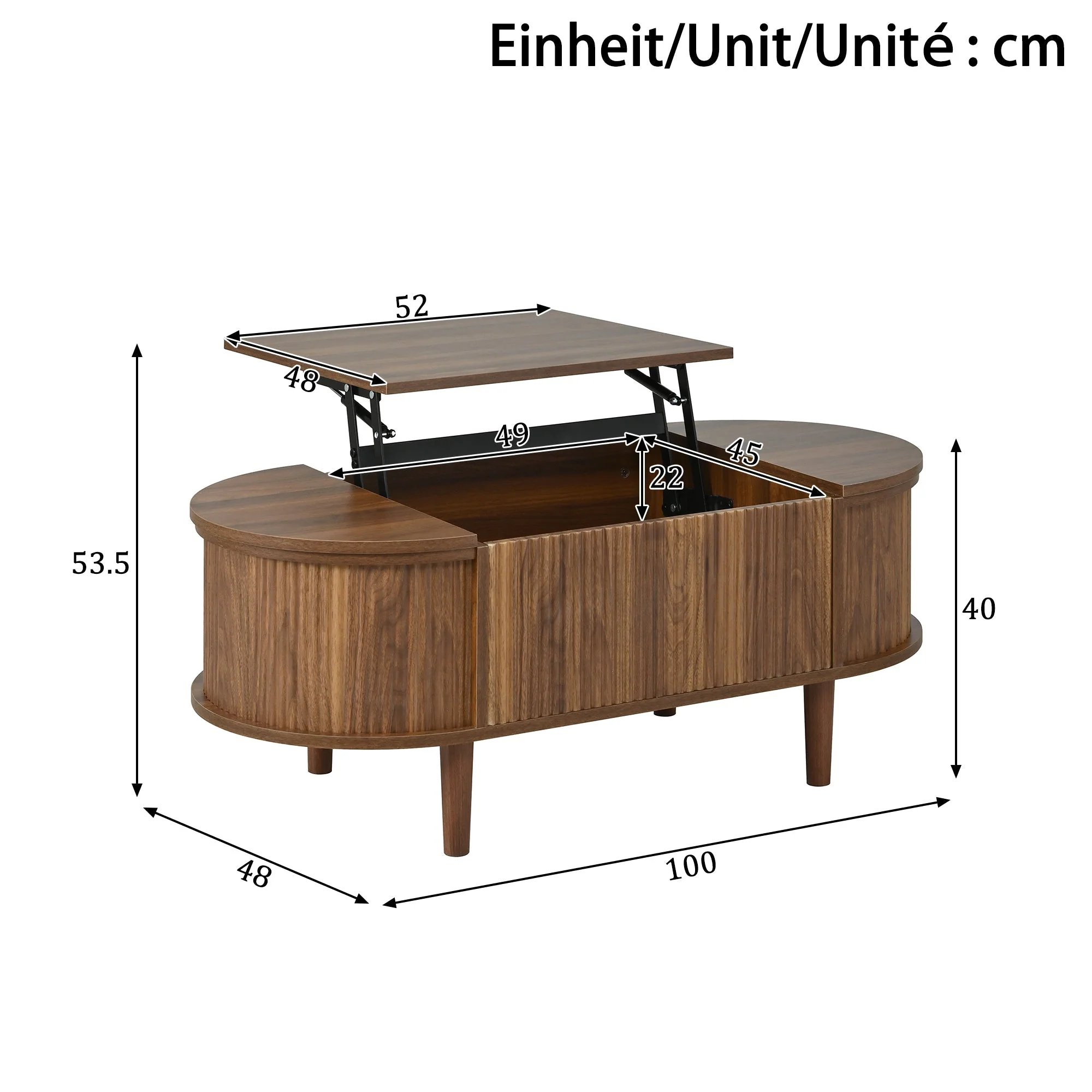 Oval Coffee Table with Adjustable Storage and Vintage Style, Solid Wood Legs - Image 4