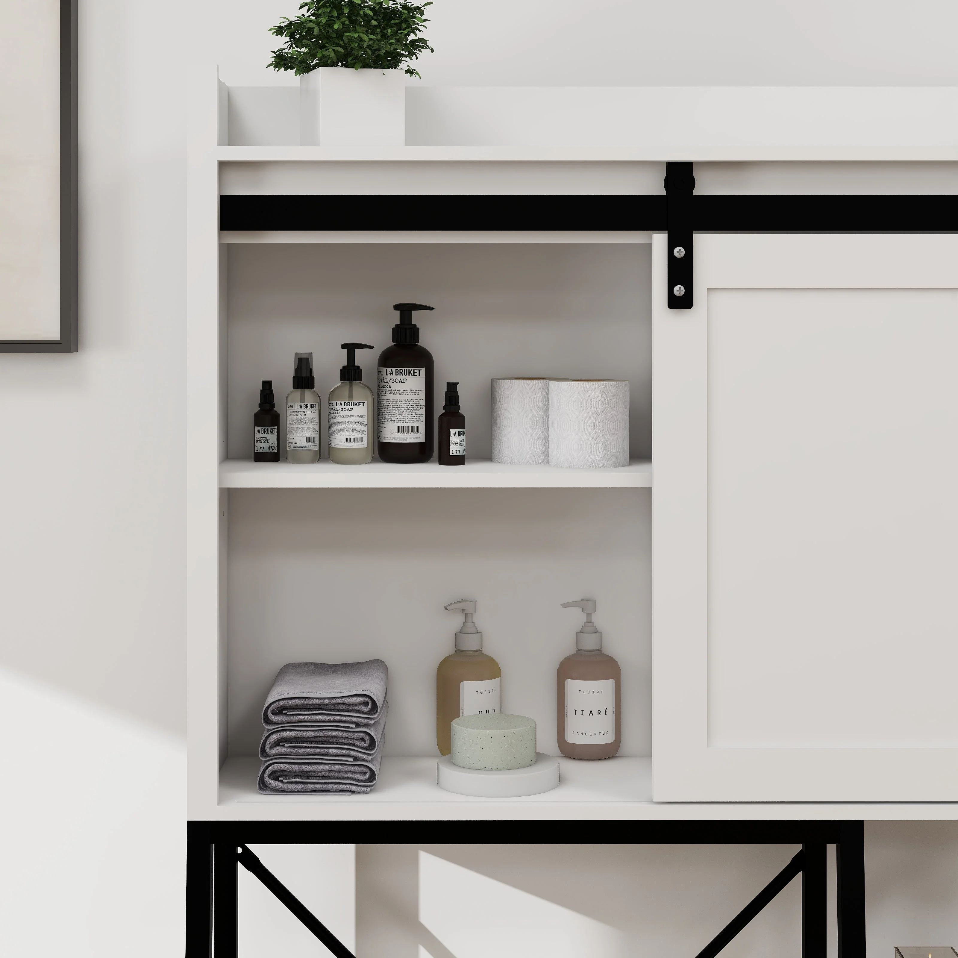 Over The Toilet Storage Cabinet with Sliding Barn Door & Adjustable Shelves - White - Image 4