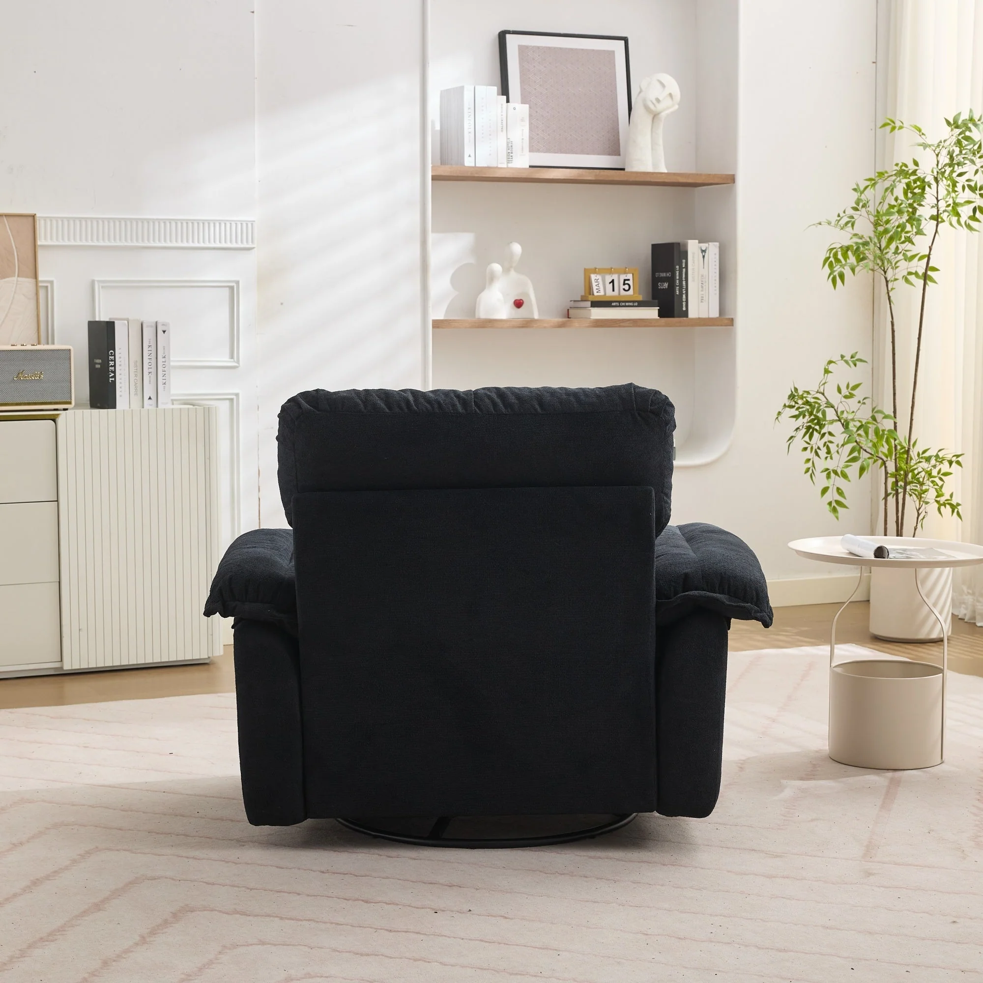 Oversized Chenille Armchair with 360° Swivel and Support Cushion, Light Gray - Image 5
