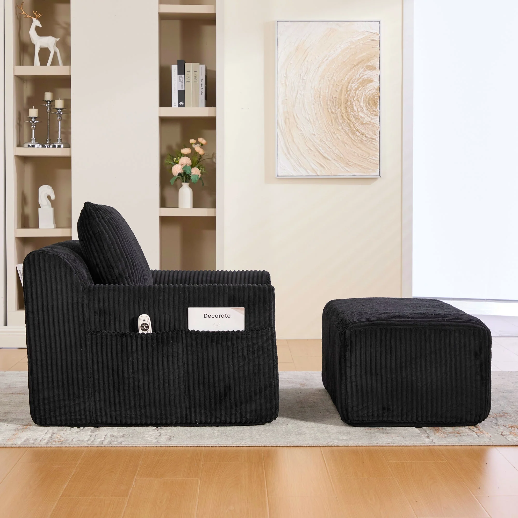Oversized Sofa Chair, Deep Seat Boneless Upholstered with Side Pockets, Corduroy - Image 8