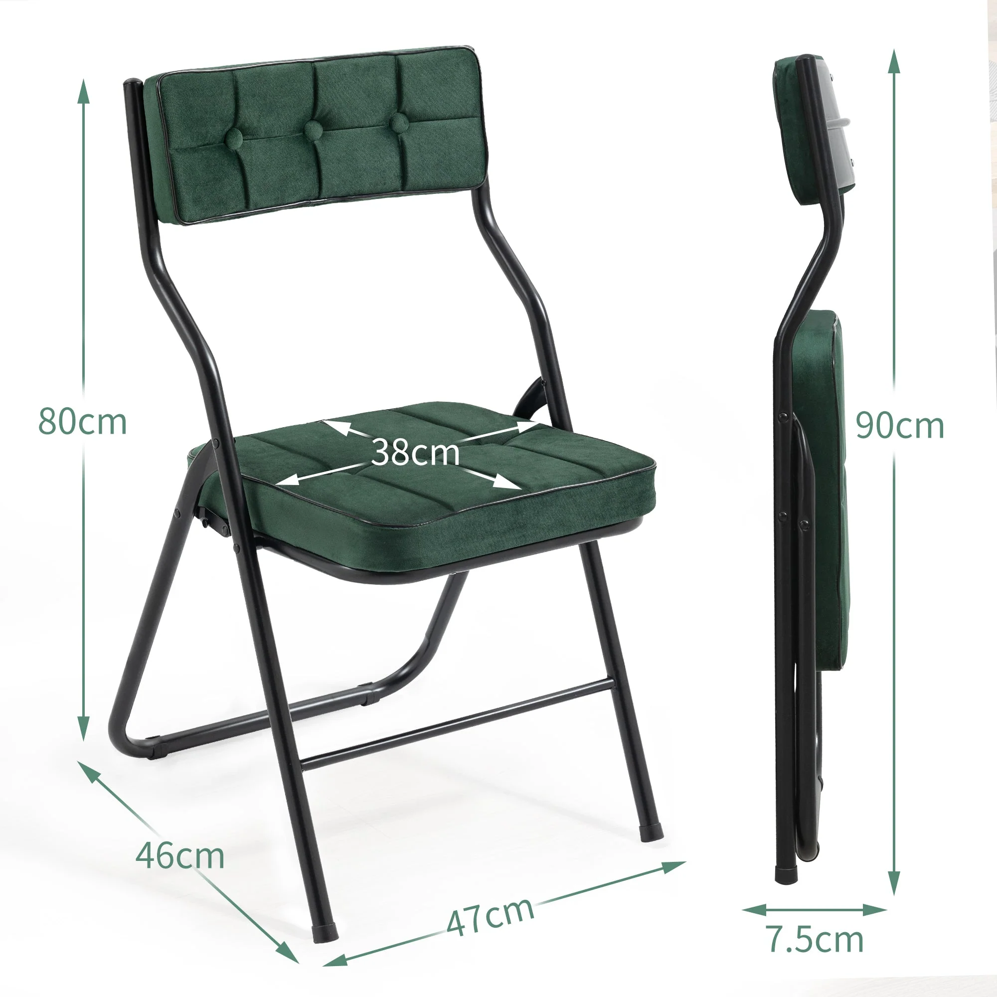 Padded Folding Chairs, 2 Pack with Cushion and Upholstered Seat, Green - Image 10
