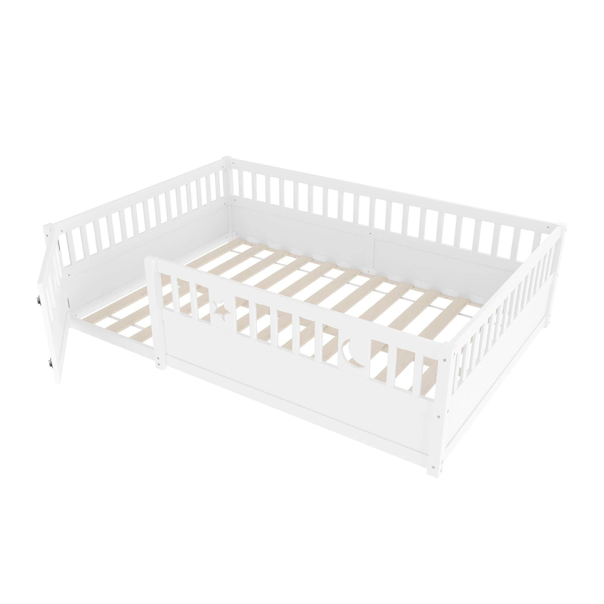 Panel Bed 140x190cm Children's Railing Star & Moon - White - Image 10