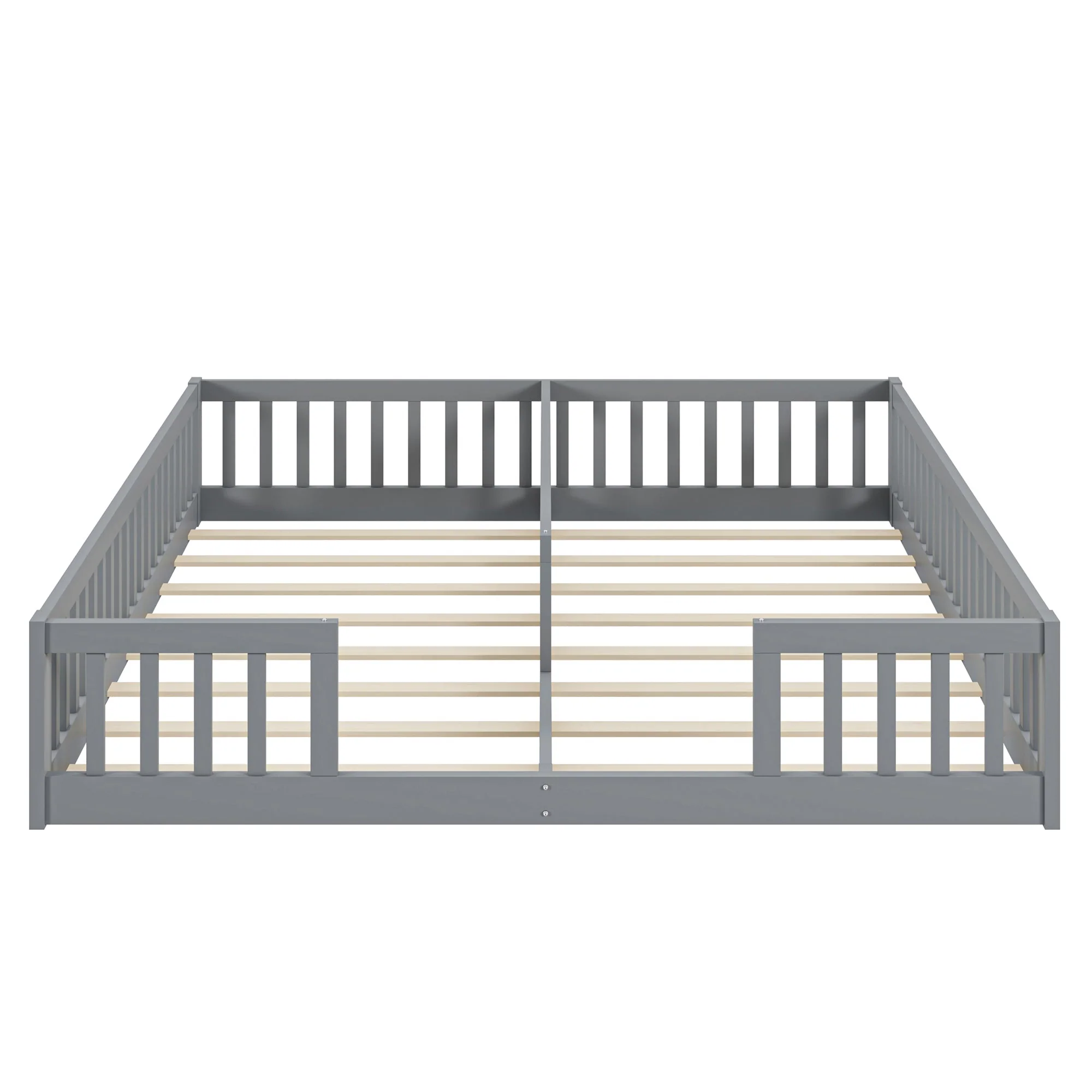 Panel Bed with Guardrails and Slatted Base, 90 x 200 cm, Grey Pine Wood - Image 10