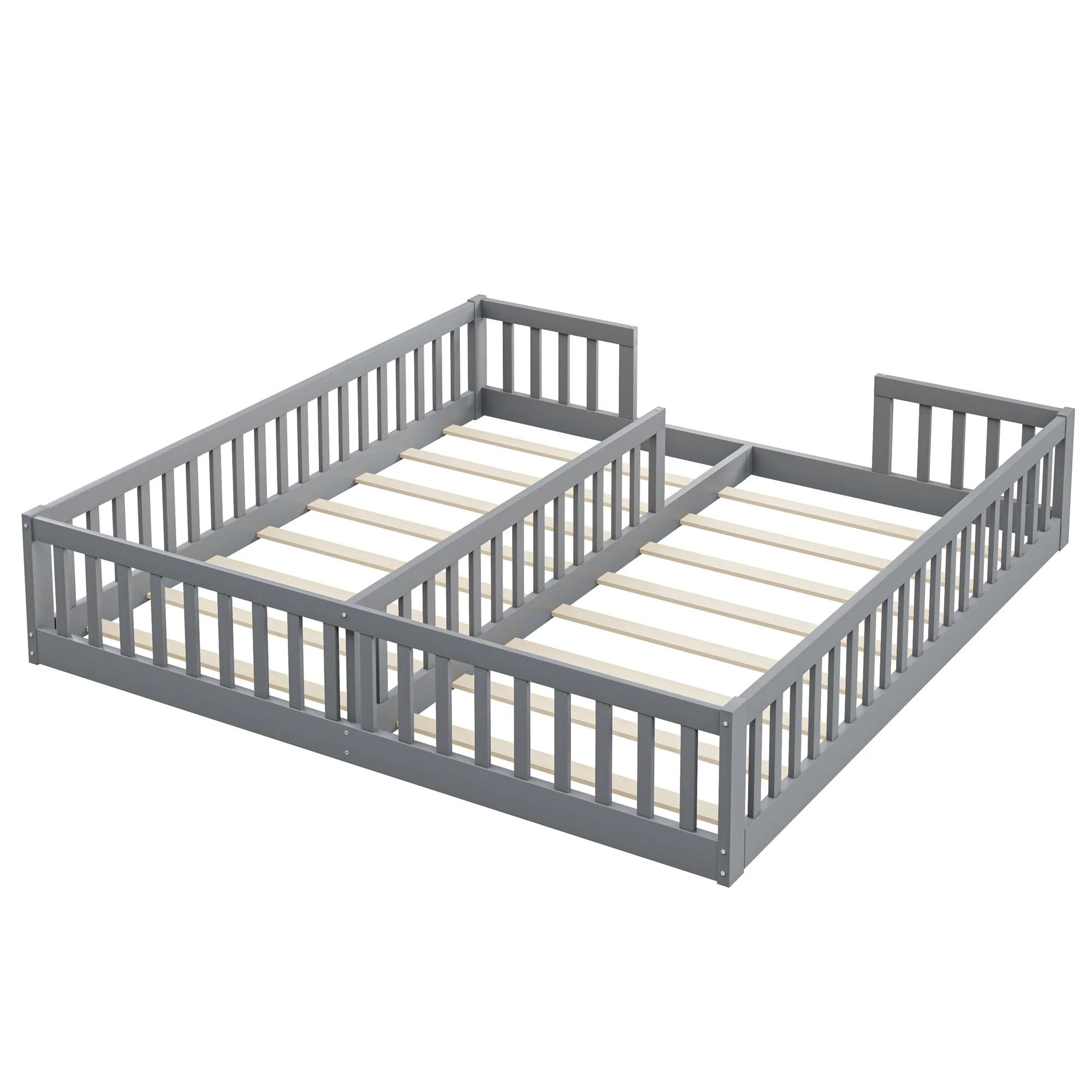 Panel Bed with Guardrails and Slatted Base, 90 x 200 cm, Grey Pine Wood - Image 9