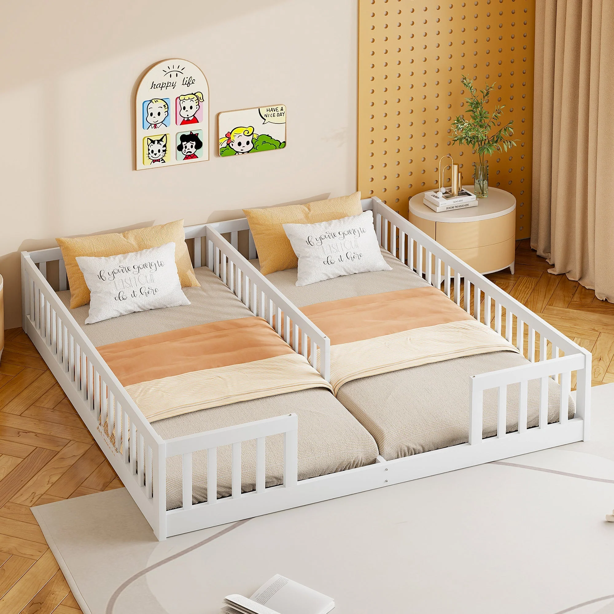 Panel Bed with Railing and Slatted Base, 90 x 200 cm, Pine Wood White - Image 4