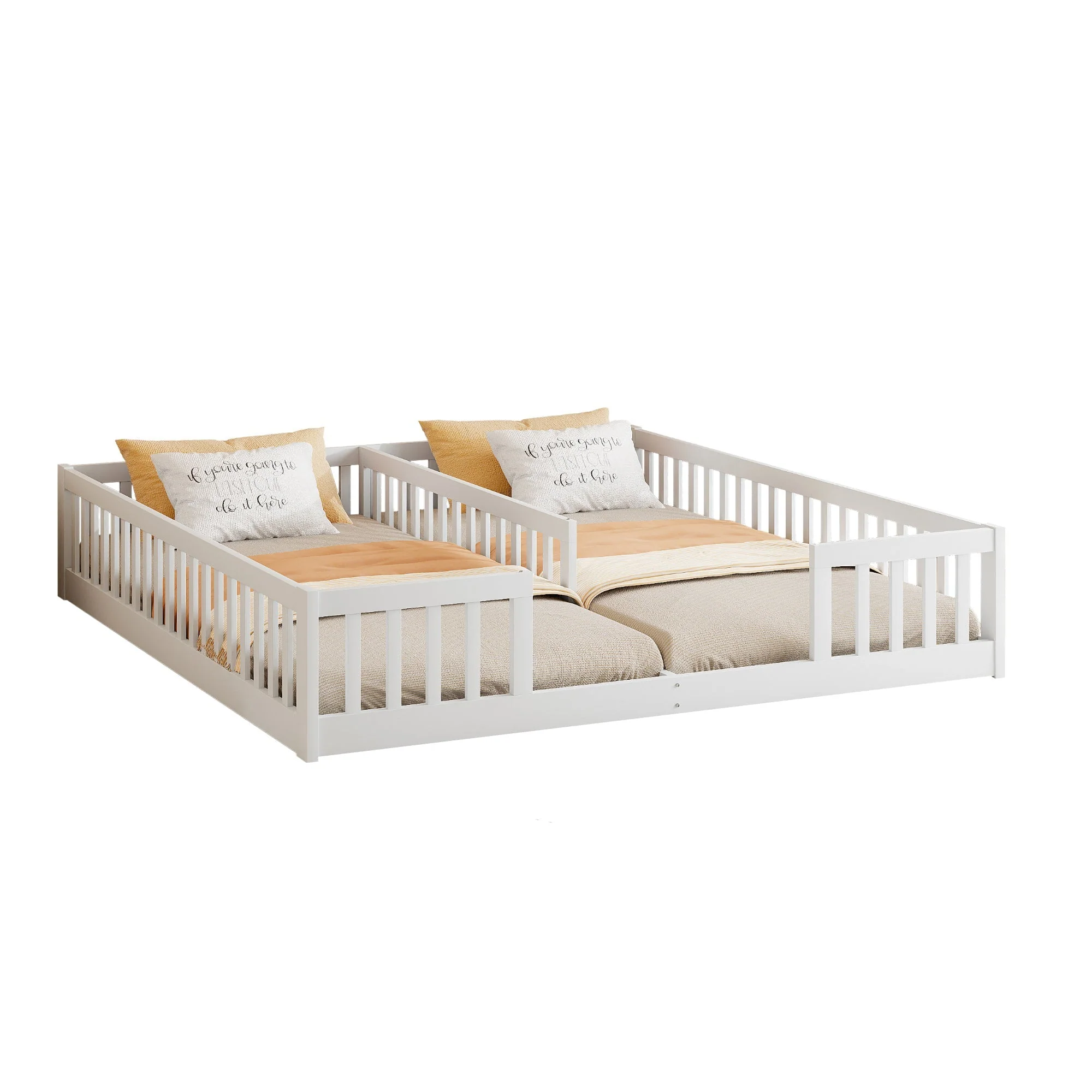 Panel Bed with Railing and Slatted Base, 90 x 200 cm, Pine Wood White - Image 6