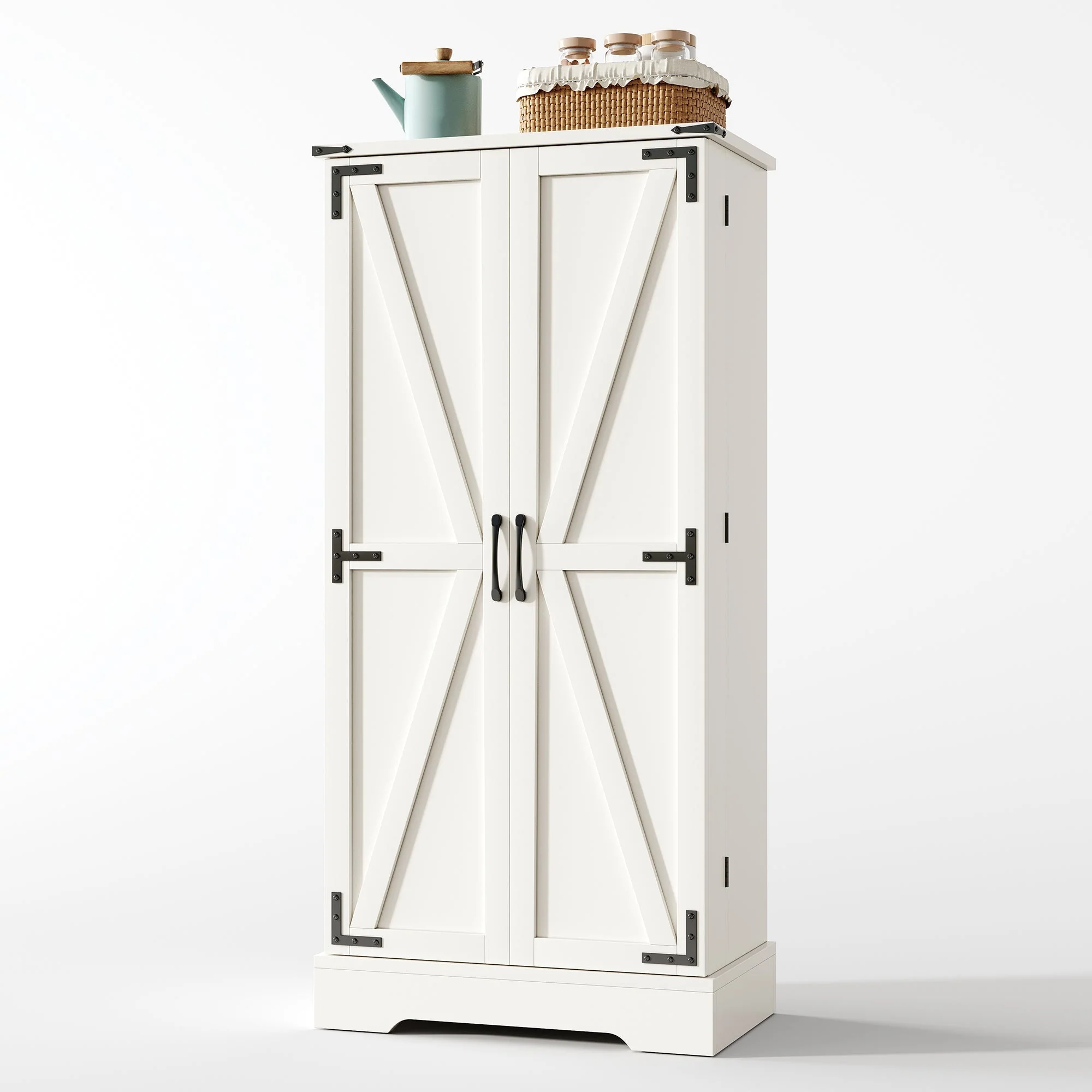 Pantry Cabinet 128.5cm Farmhouse LED 2 Doors Adjustable Shelves - White - Image 2