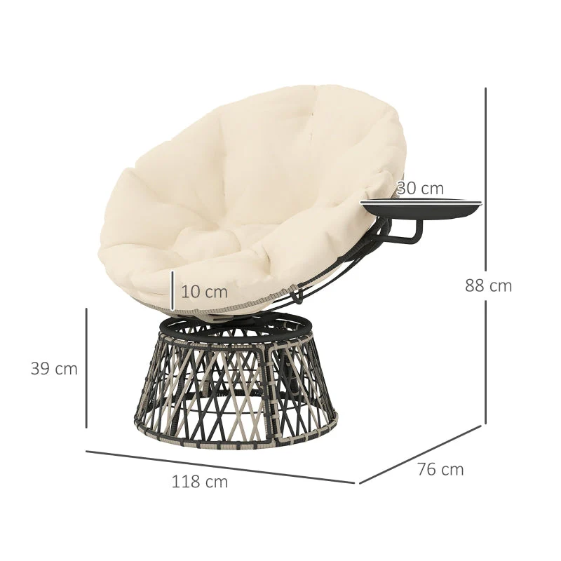 Papasan Chair, 360° Rotatable Wicker with Cushion Ø90 cm, Beige - Image 3