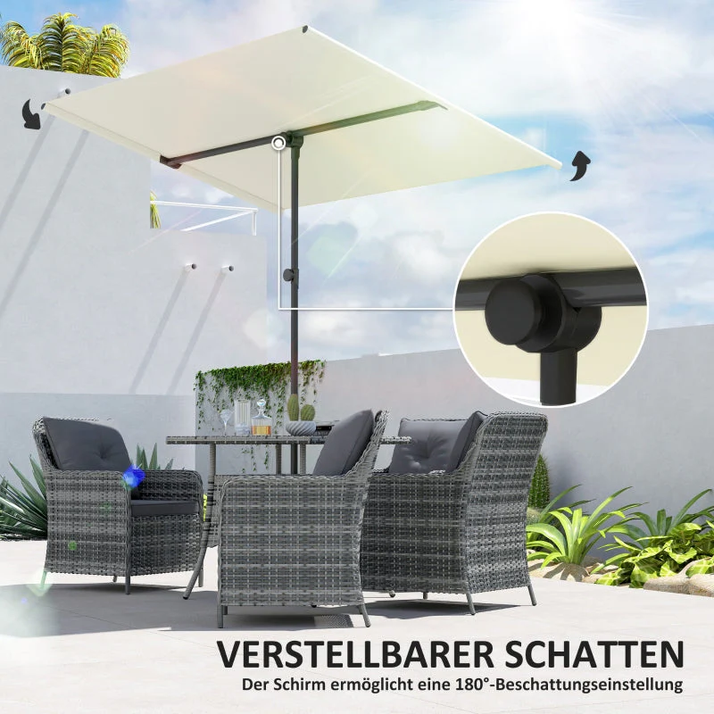 Parasol, 180° Rotatable Height Adjustable Garden Umbrella, Beige - Image 5