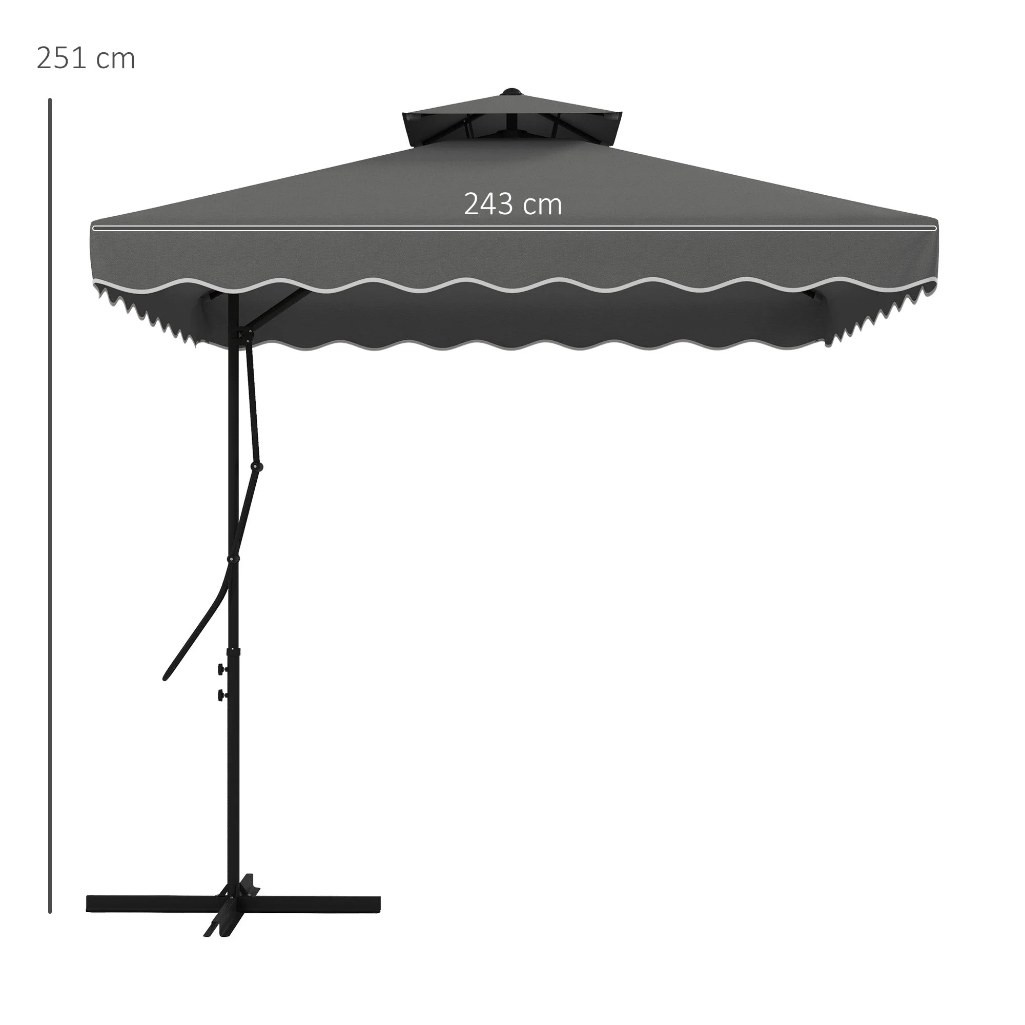 Parasol 243x243cm Balcony Cantilever UV Protection Dark Grey - Image 3