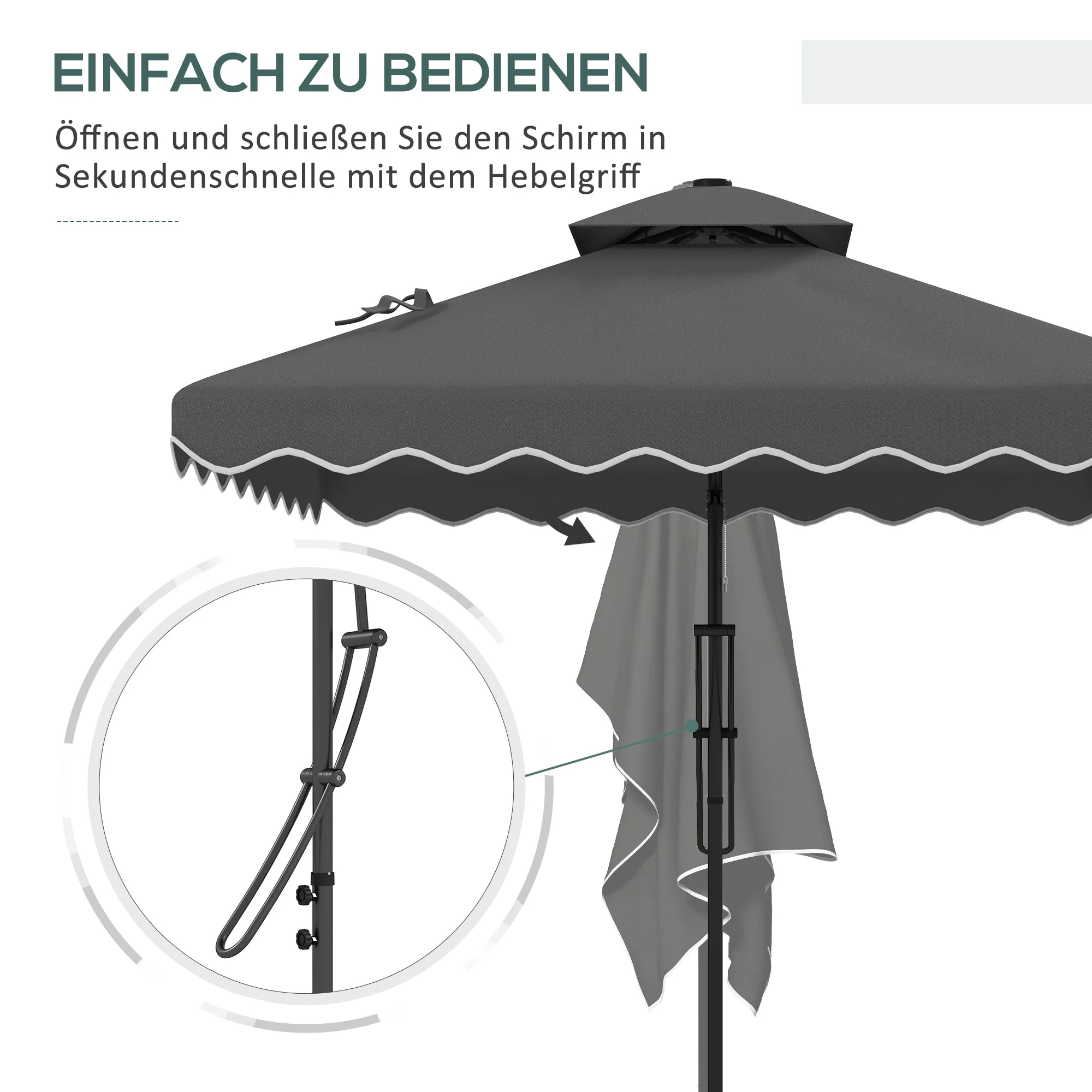 Parasol 243x243cm Balcony Cantilever UV Protection Dark Grey - Image 4