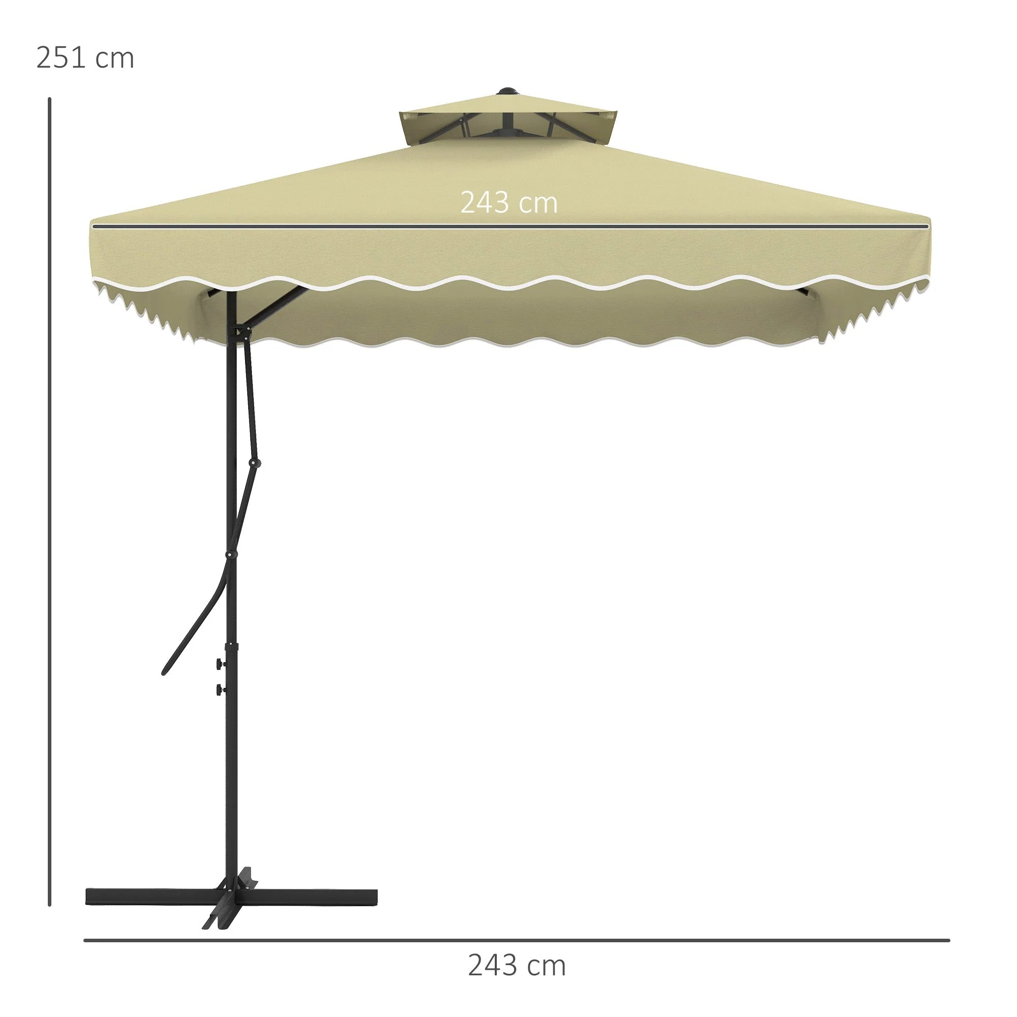 Parasol 243x243cm UV Protection Cantilever Double Canopy Metal - Image 3