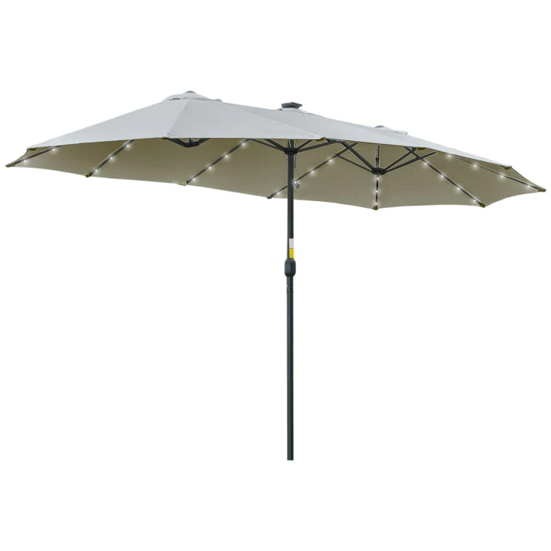 Parasol 4.5m Double LED Solar Garden Umbrella Light Grey Black - Image 2