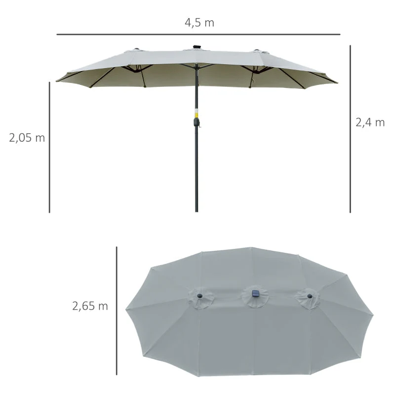Parasol 4.5m Double LED Solar Garden Umbrella Light Grey Black - Image 6