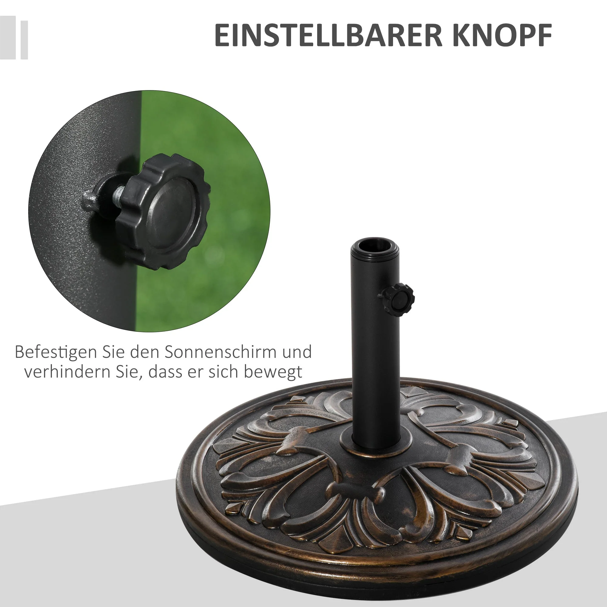 Parasol Base 13 kg Umbrella Holder Ø35/Ø38/Ø48mm, Plastic/Cement Antique Bronze - Image 4