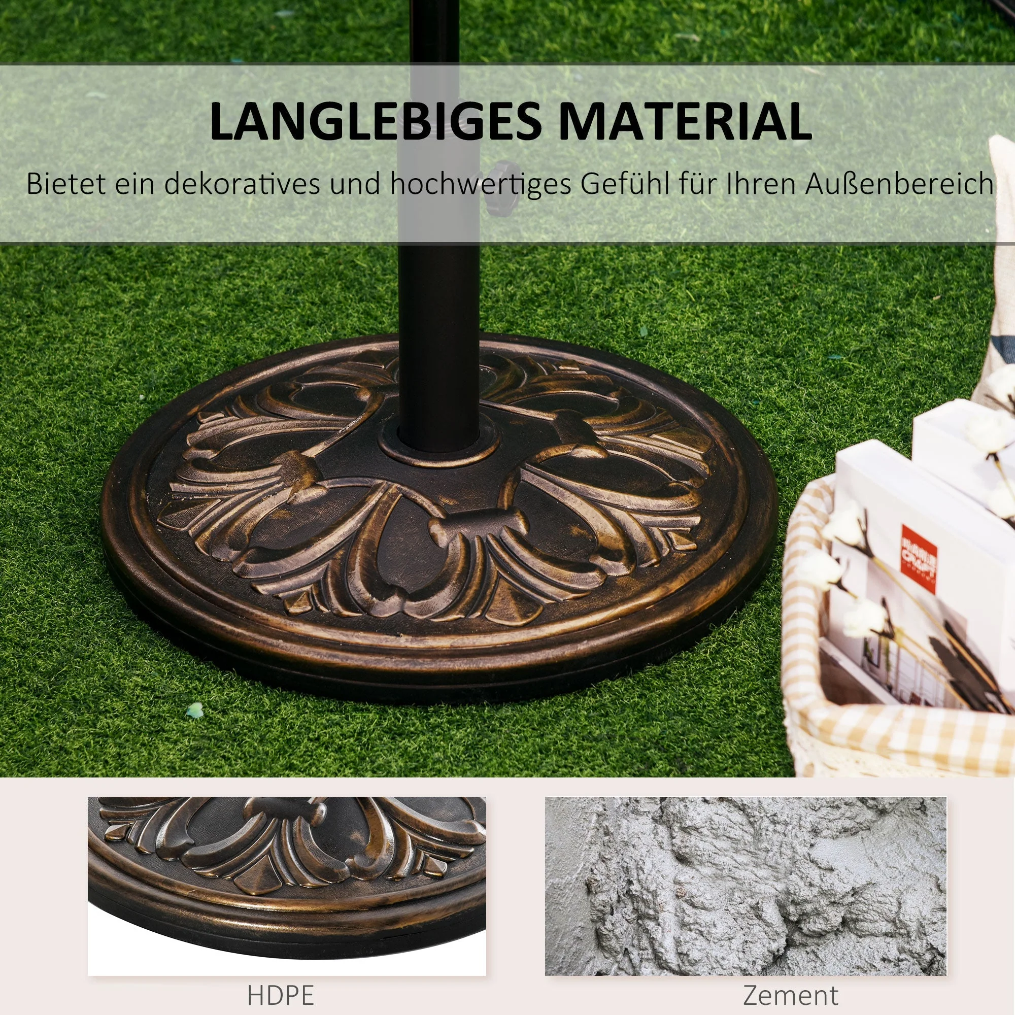 Parasol Base 13 kg Umbrella Holder Ø35/Ø38/Ø48mm, Plastic/Cement Antique Bronze - Image 5
