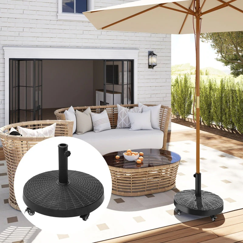 Parasol Base 25kg Rattan Look Wheels for Ø38/48mm Umbrellas, Resin & Metal