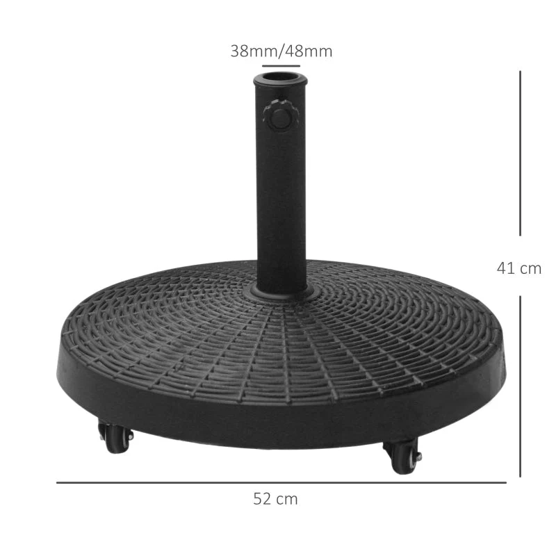Parasol Base 25kg Rattan Look Wheels for Ø38/48mm Umbrellas, Resin & Metal - Image 3