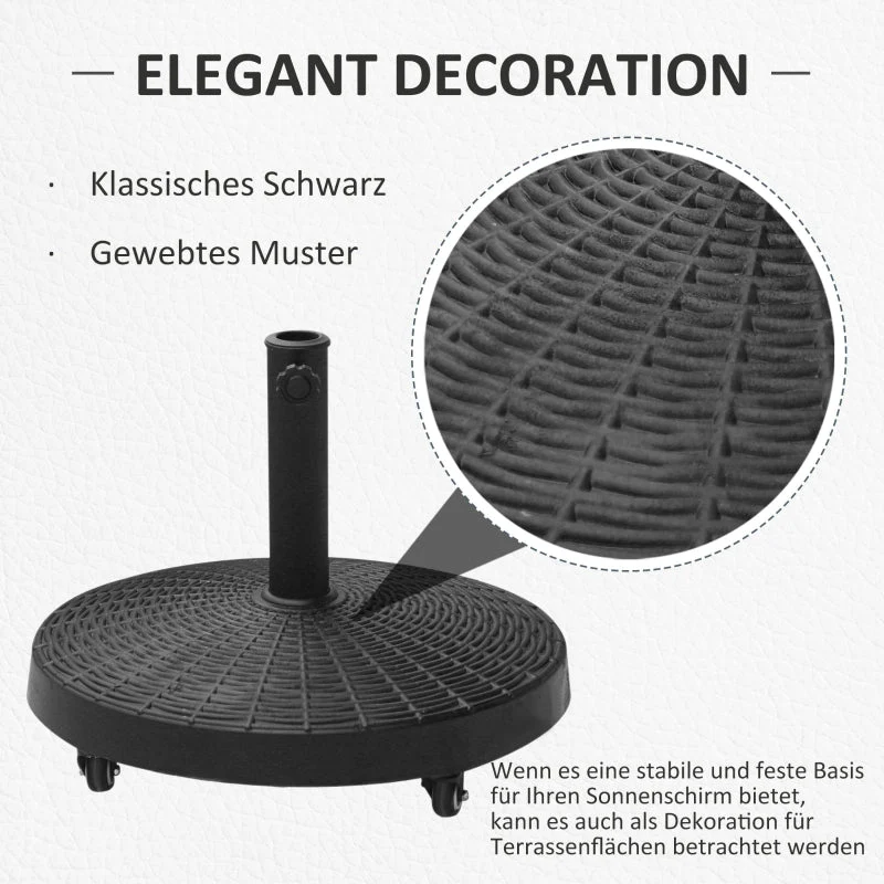 Parasol Base 25kg Rattan Look Wheels for Ø38/48mm Umbrellas, Resin & Metal - Image 4