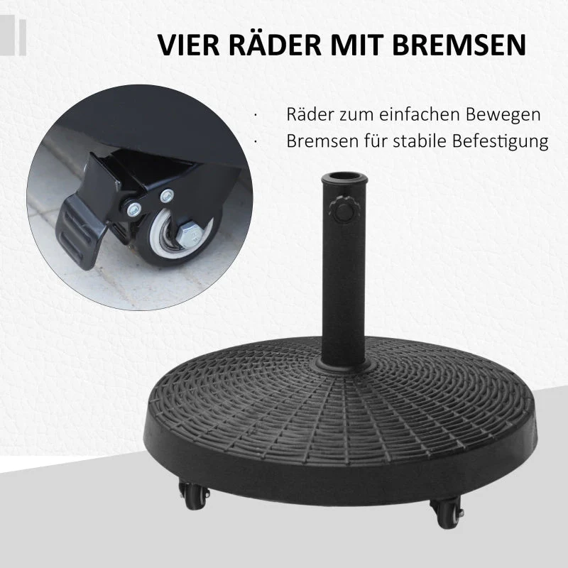 Parasol Base 25kg Rattan Look Wheels for Ø38/48mm Umbrellas, Resin & Metal - Image 6