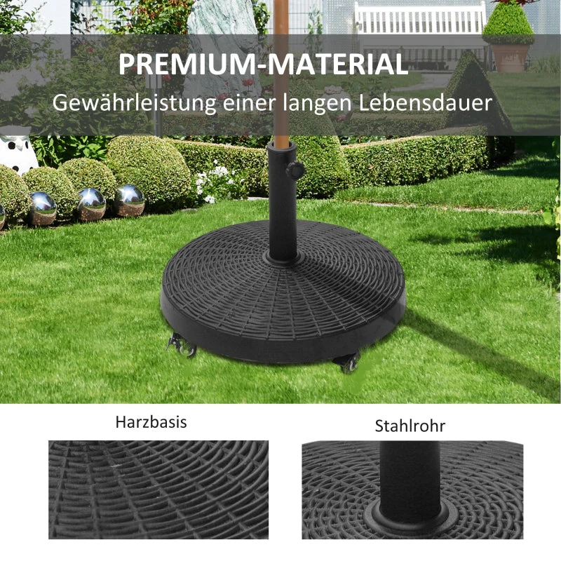 Parasol Base 25kg Rattan Look Wheels for Ø38/48mm Umbrellas, Resin & Metal - Image 7