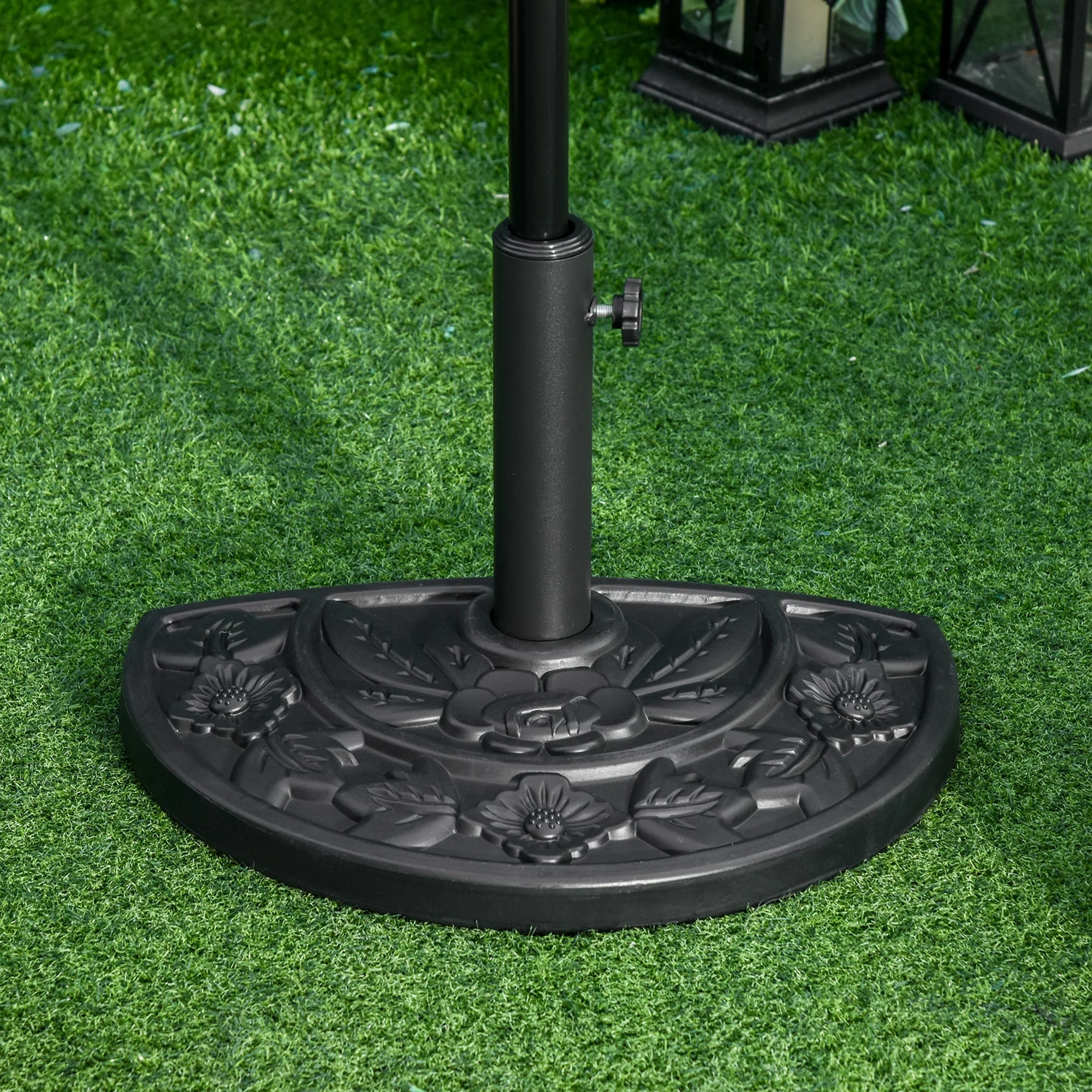 Parasol Base 9kg Floral Motif Semi-Circular HDPE Black
