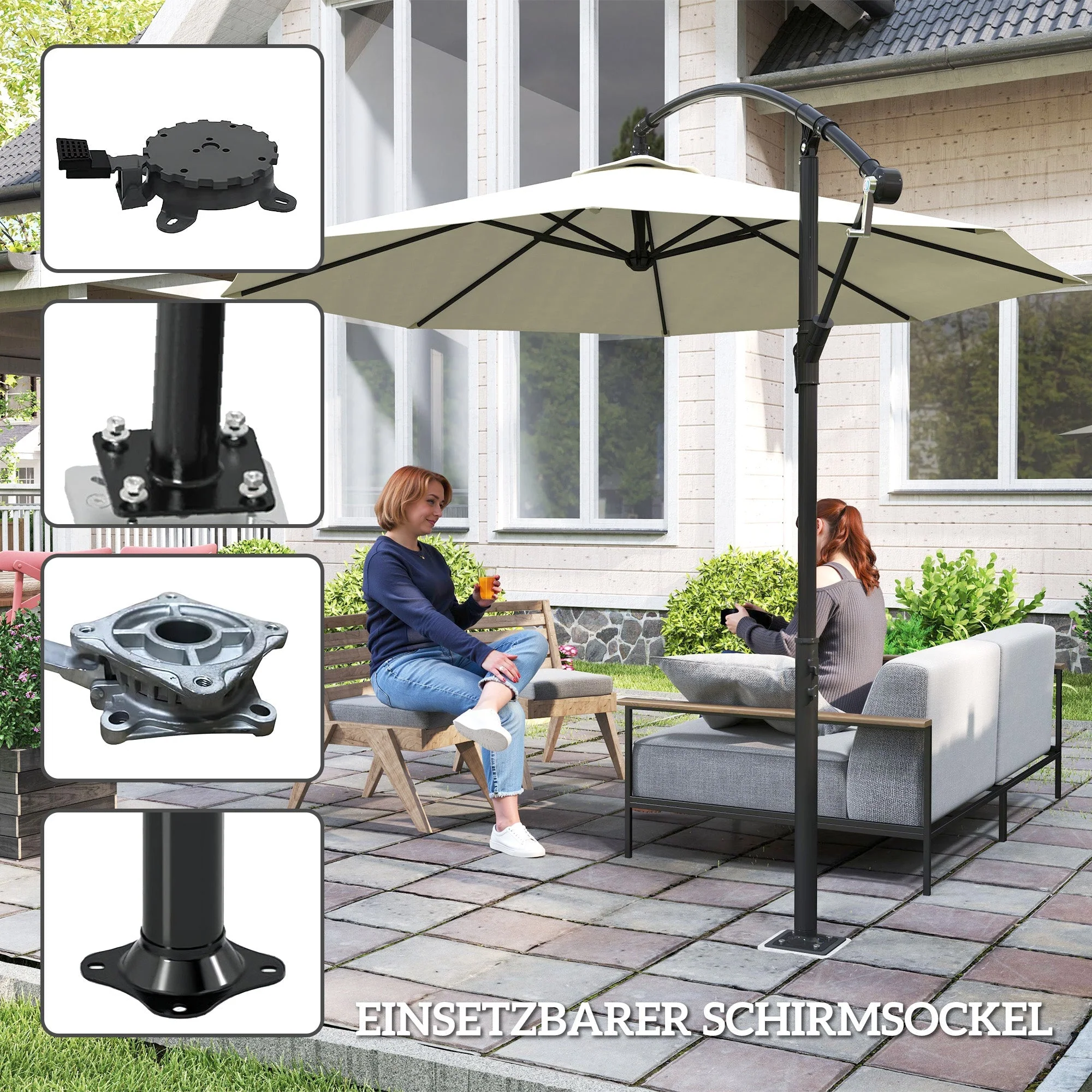 Parasol Base, Cantilever Square Holder, Concrete Dark Grey - Image 6