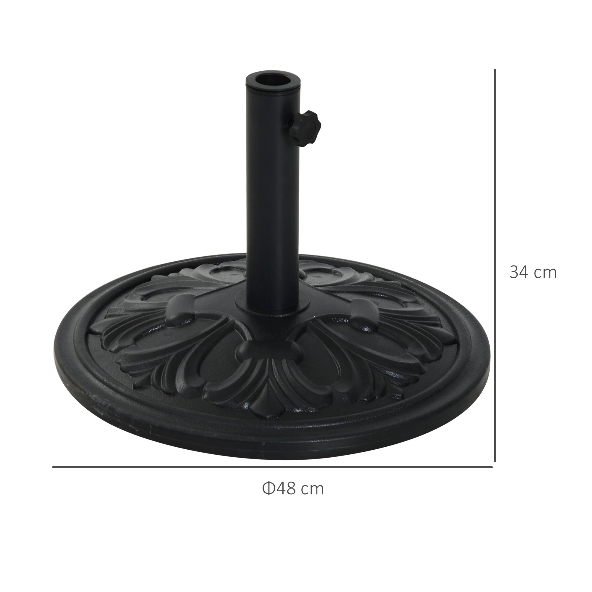 Parasol Base Ø48x34cm Stable Support for Ø35/Ø38/Ø48mm, Antique Black Plastic & Cement - Image 3