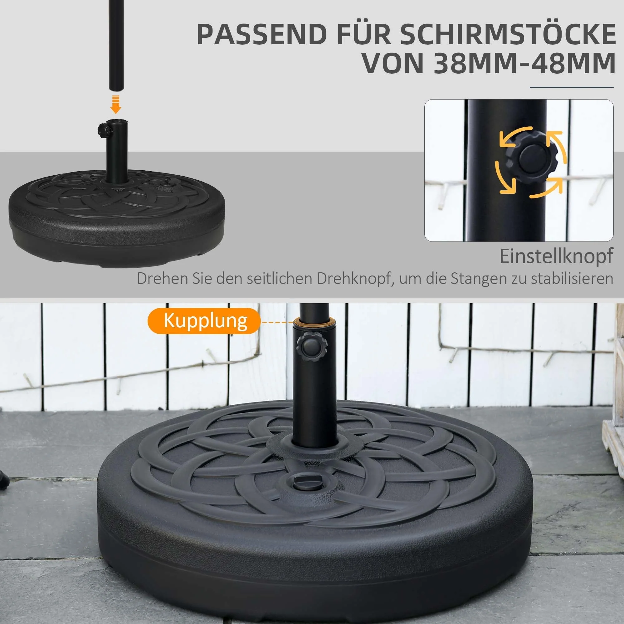 Parasol Base Round Fillable up to 35kg Stand Ø38/48mm Black - Image 4