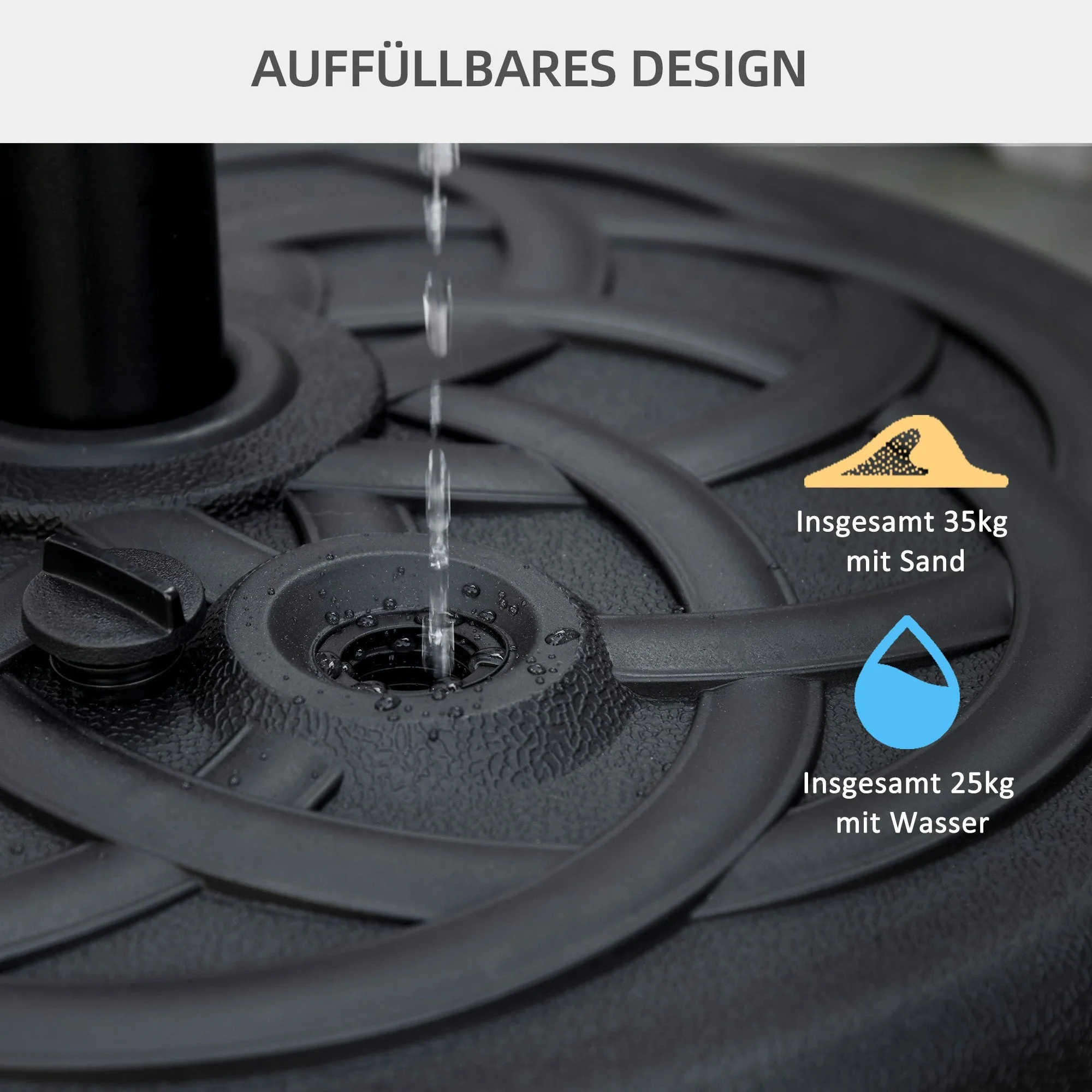 Parasol Base Round Fillable up to 35kg Stand Ø38/48mm Black - Image 5