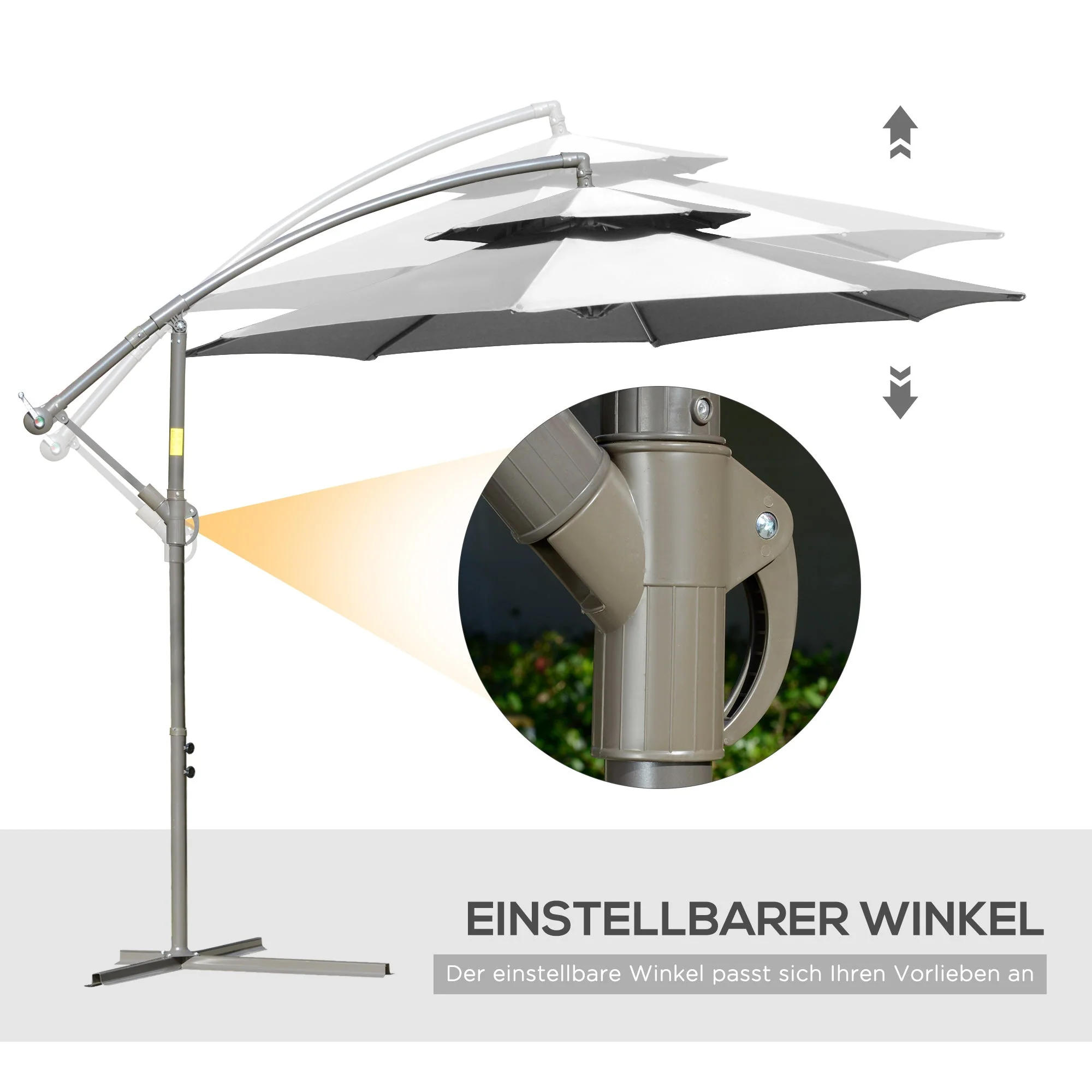 Parasol Cantilever, Double Roof Cross Base, Light Grey Polyester - Image 5