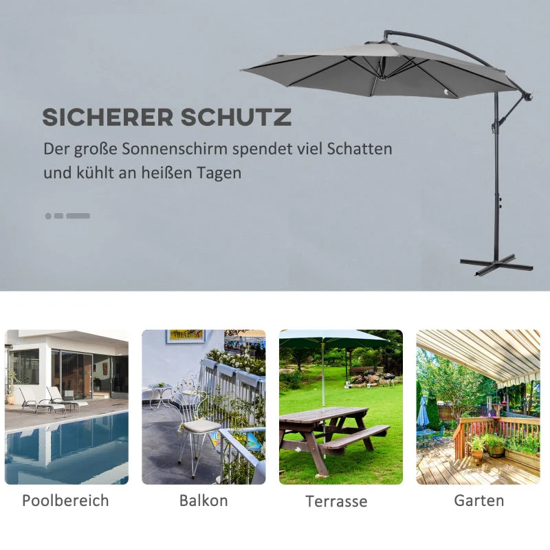 Parasol Crank Umbrella, Steel Frame Polyester Fabric, Gray - Image 6