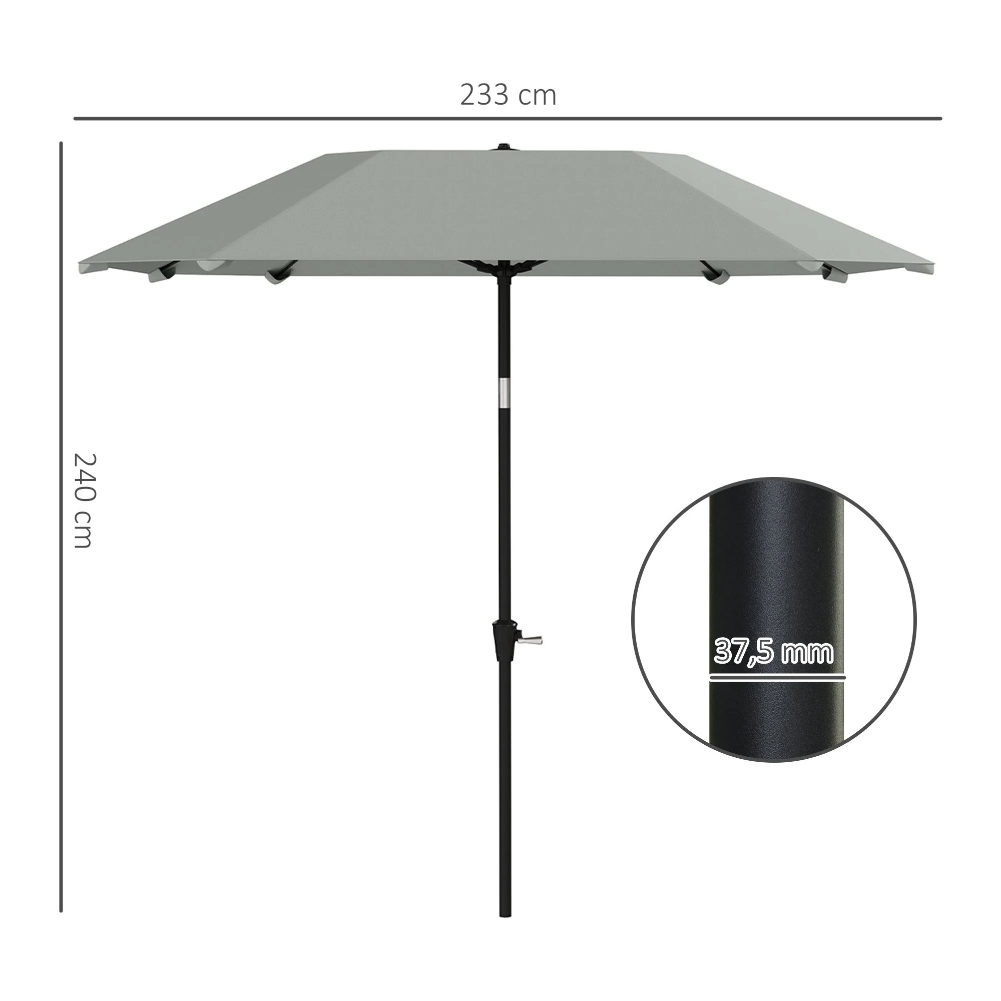 Parasol Ø233cm, Octagonal Folding Beach/Balcony/Garden, Dark Grey - Image 3