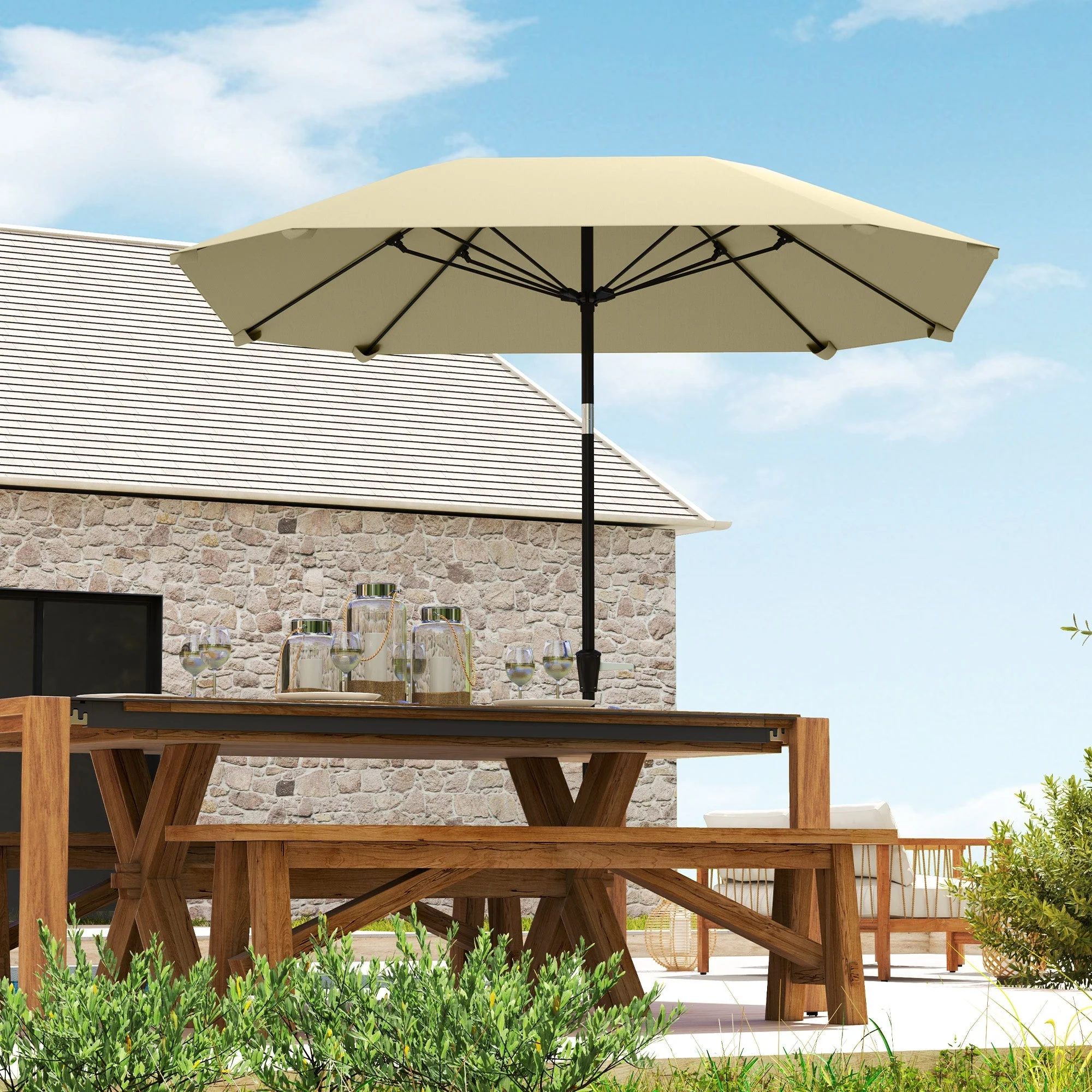 Parasol, Octagonal Folding Beach Patio, Beige - Image 3